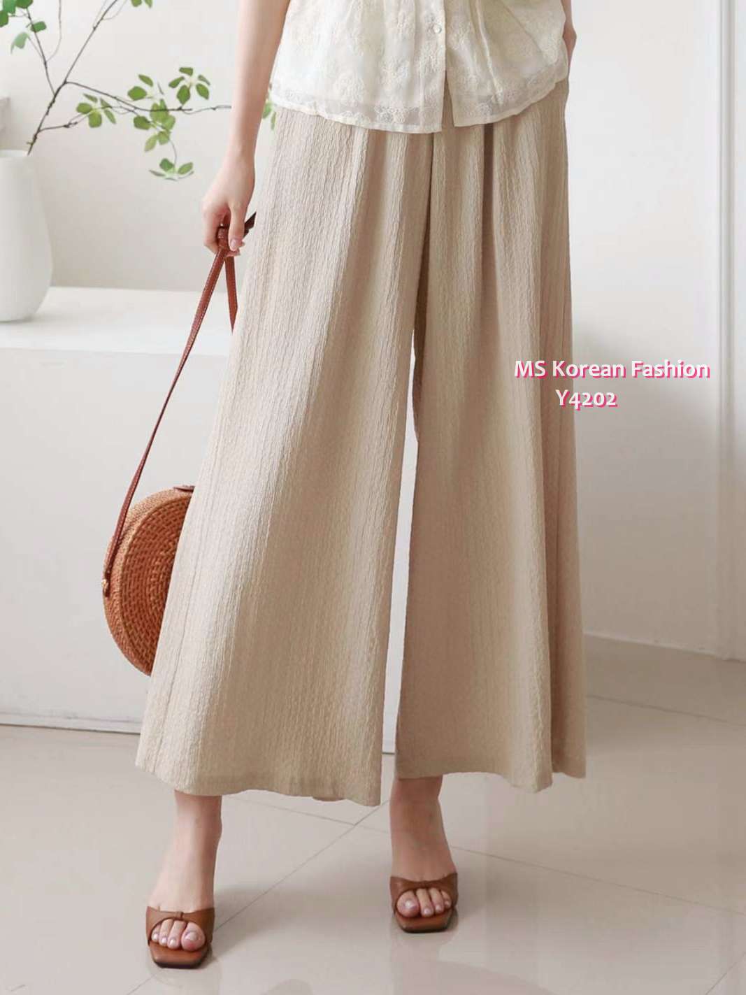 Y4202 韓國🇰🇷靚色皺布闊褲