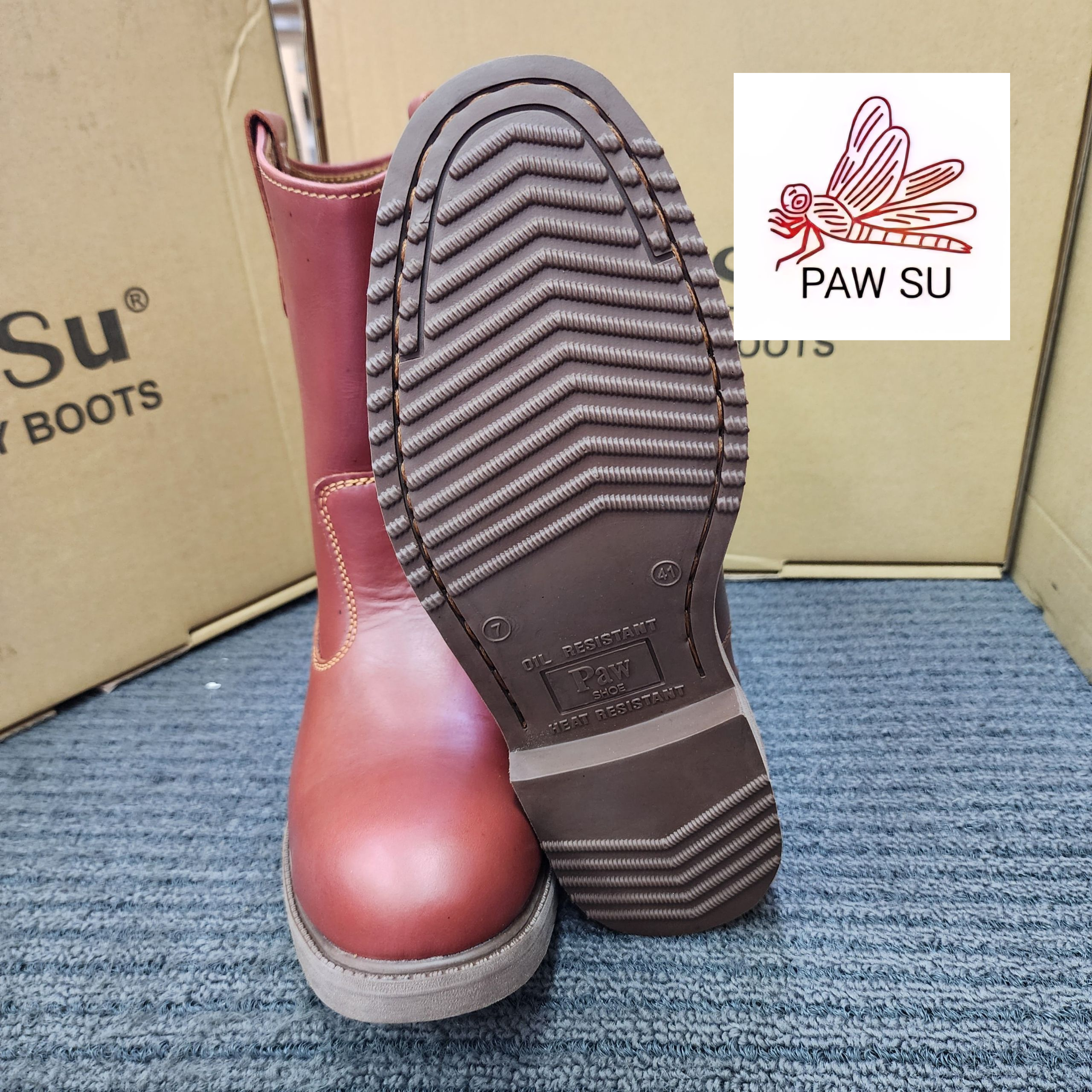PAWSU SAFETY PS 819 (B SHAPE )HIGH CUT ORIGINAL COFFEE BROWN STEEL PLATE TOE CAP KASUT KESELAMATAN