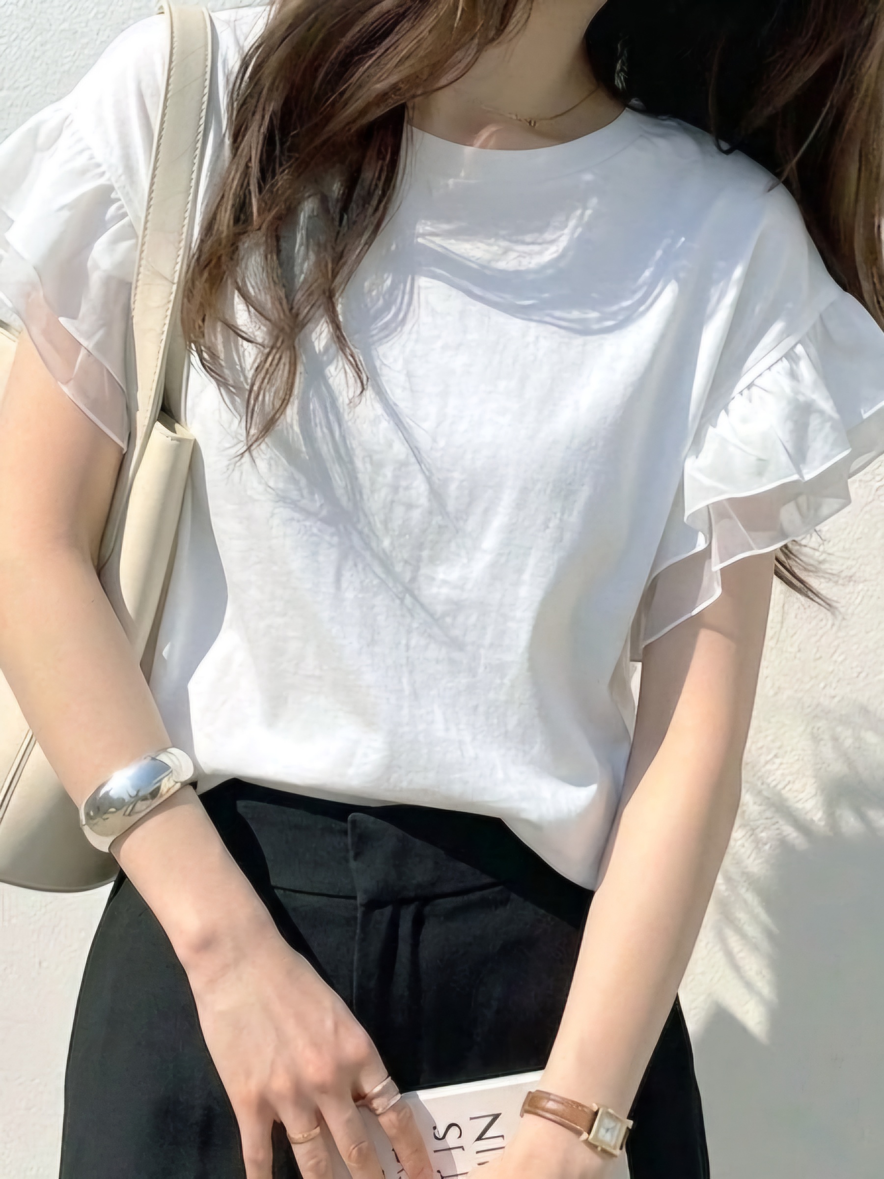 【✨️日本🇯🇵 pre-order 荷葉袖100%純棉Tee✨️】 【共4色 | M/L/XL | 深灰 / 米白 / 黑色 / 海軍藍】