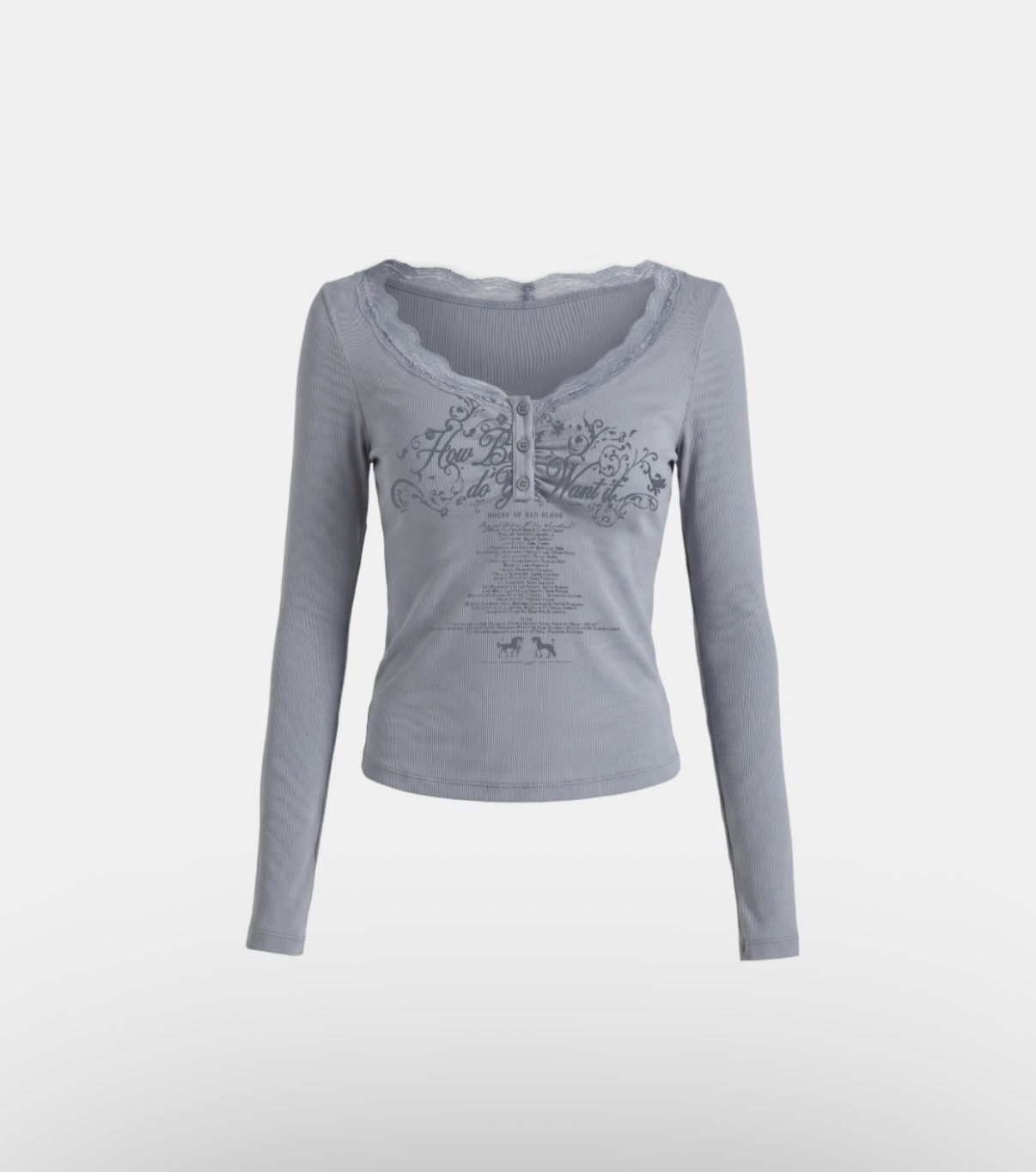 BADBLOOD新款[w-tee26-166] DO YOU WANT IT Lace Henley Long Sleeve - Blue