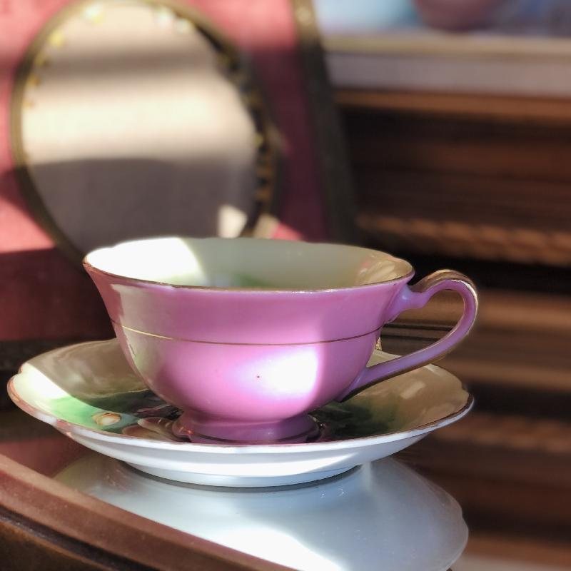 Vintage C.a. 1950-60s Japanese Fruit Tea Set Duo with Pink Exterior(MT1423)