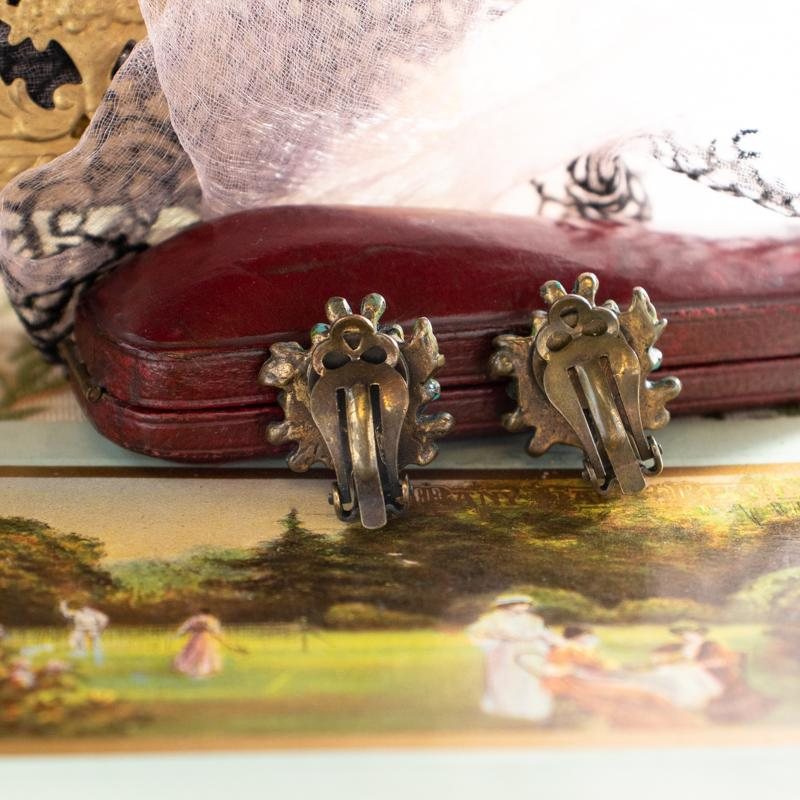C.a. 1960s German Hand-painted Fairy Floral Cluster Clip Earrings(NA0724)