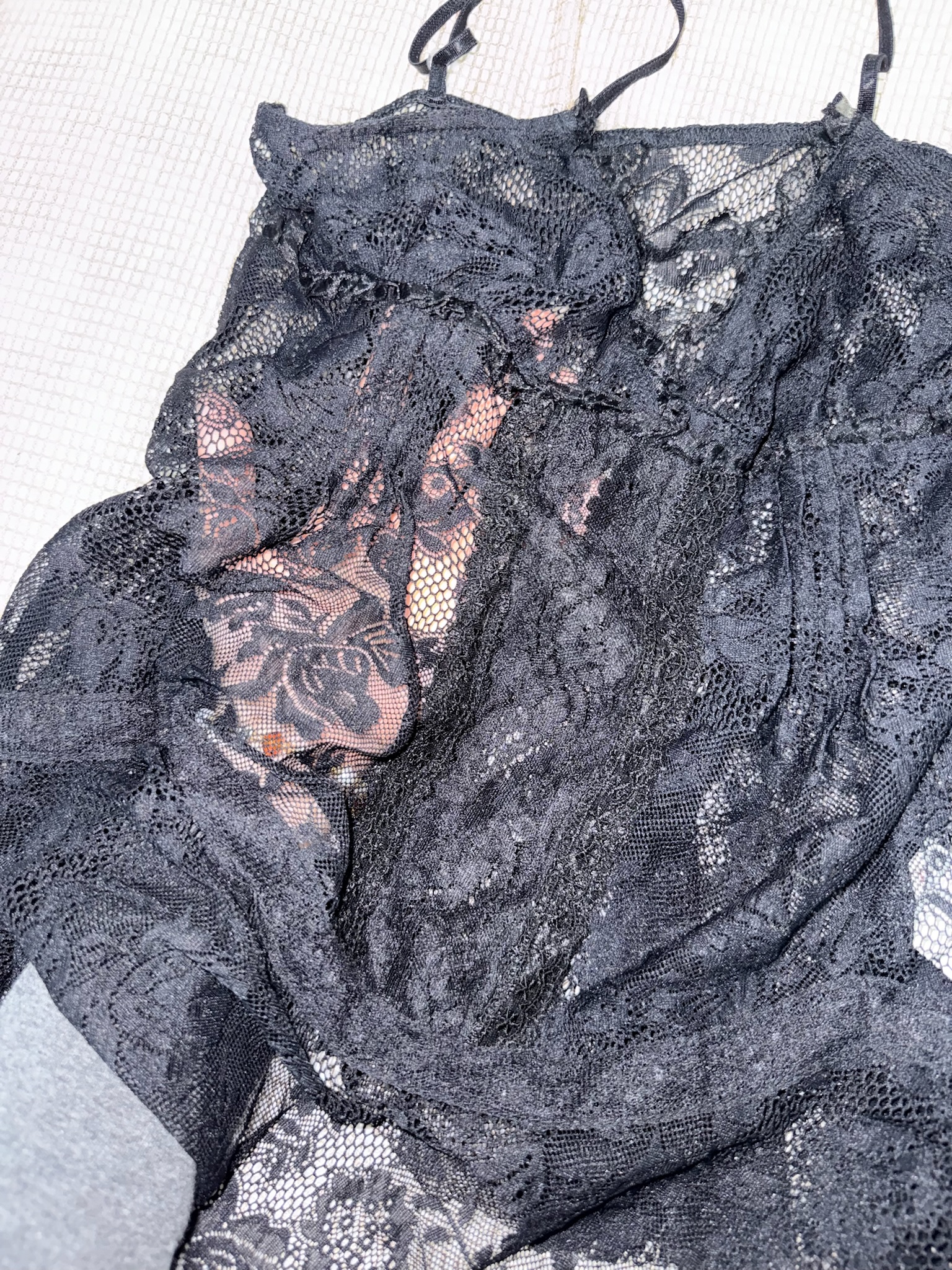 Black Empire Waist Sheer Lace Slip Dress 