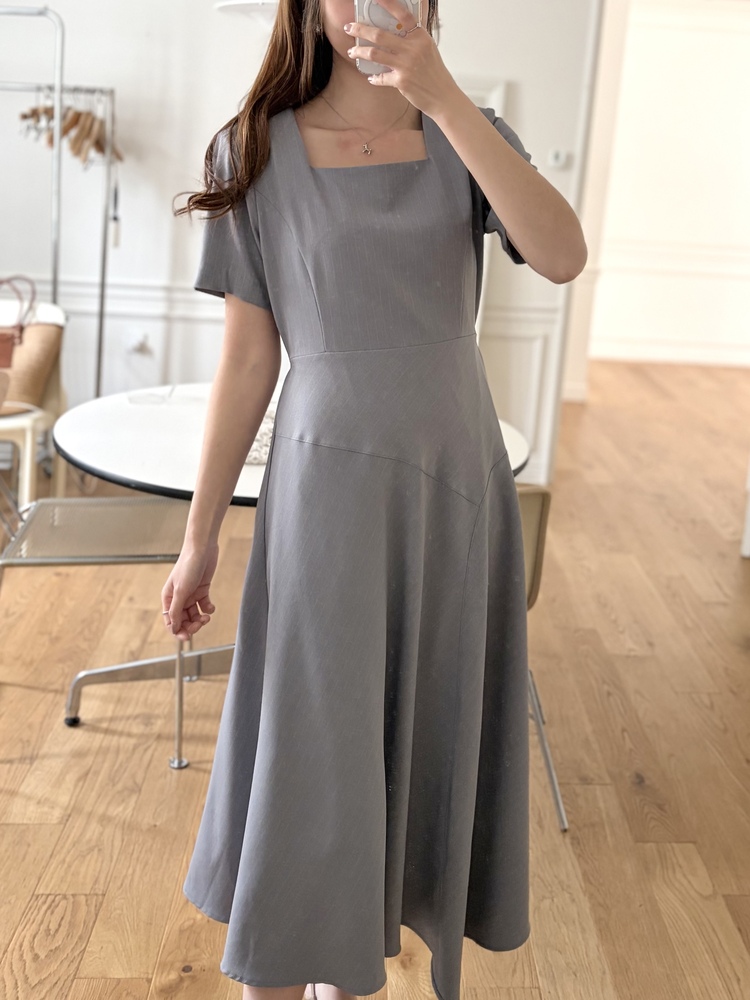 Asymmetric Striped Dress (Grey)