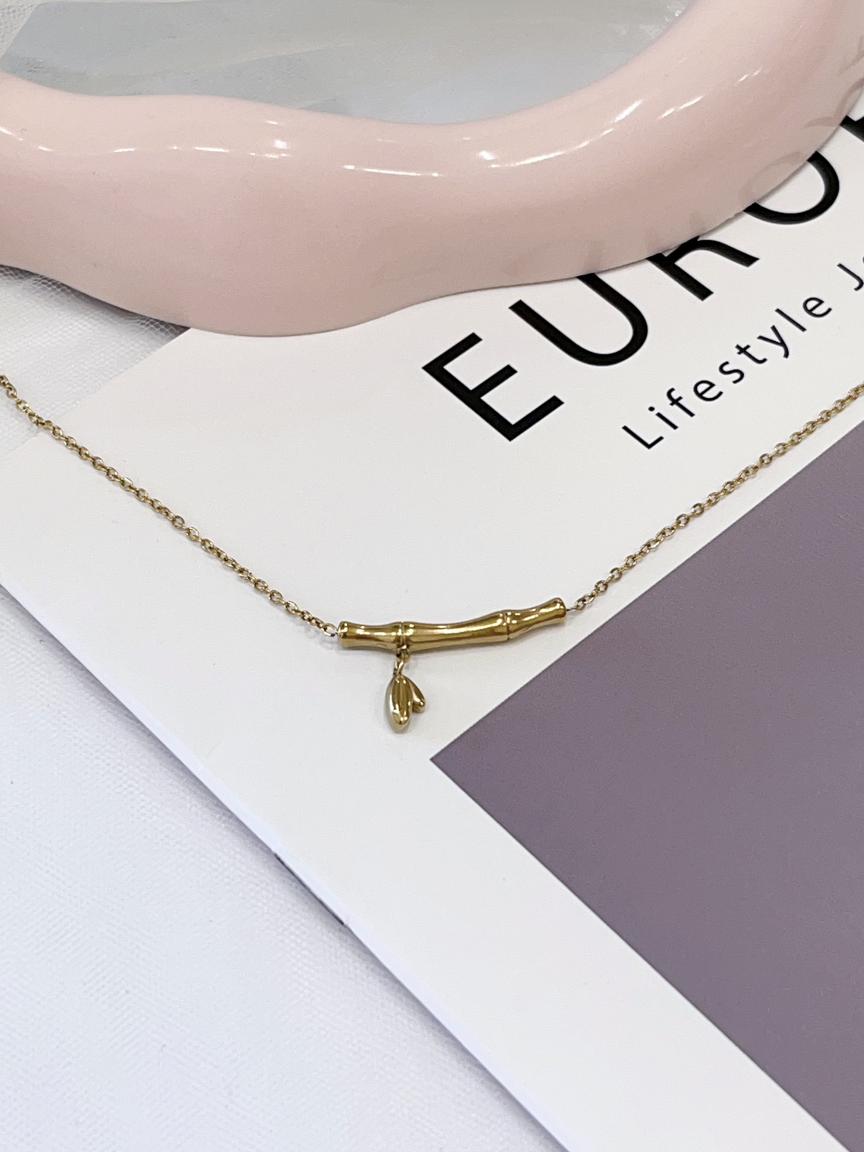 短竹节叶子钛钢脚链