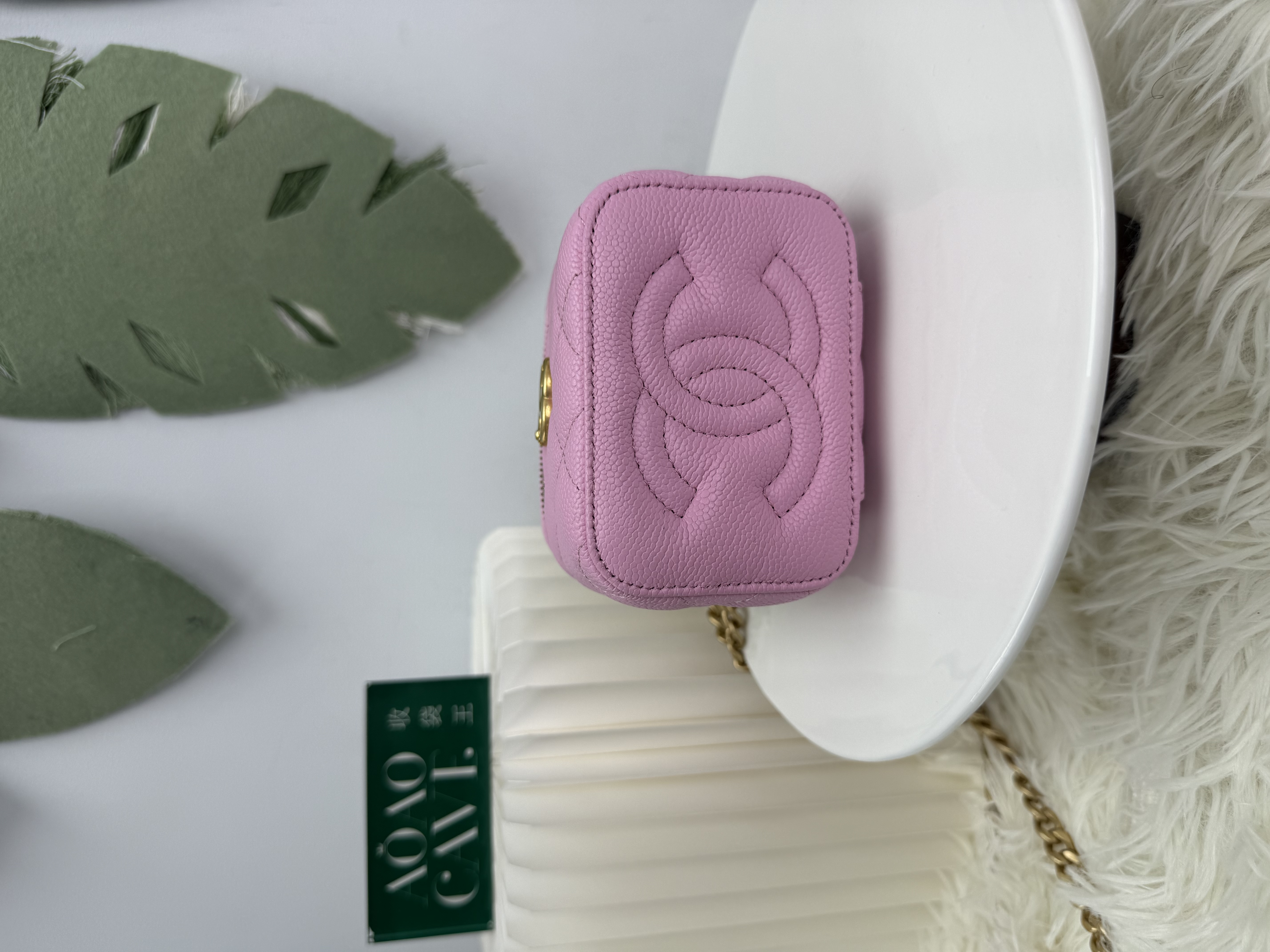 CHANEL 🤍PRE OWNED 23P 粉色心形調節金扣 荔枝牛皮 小方盒🩷