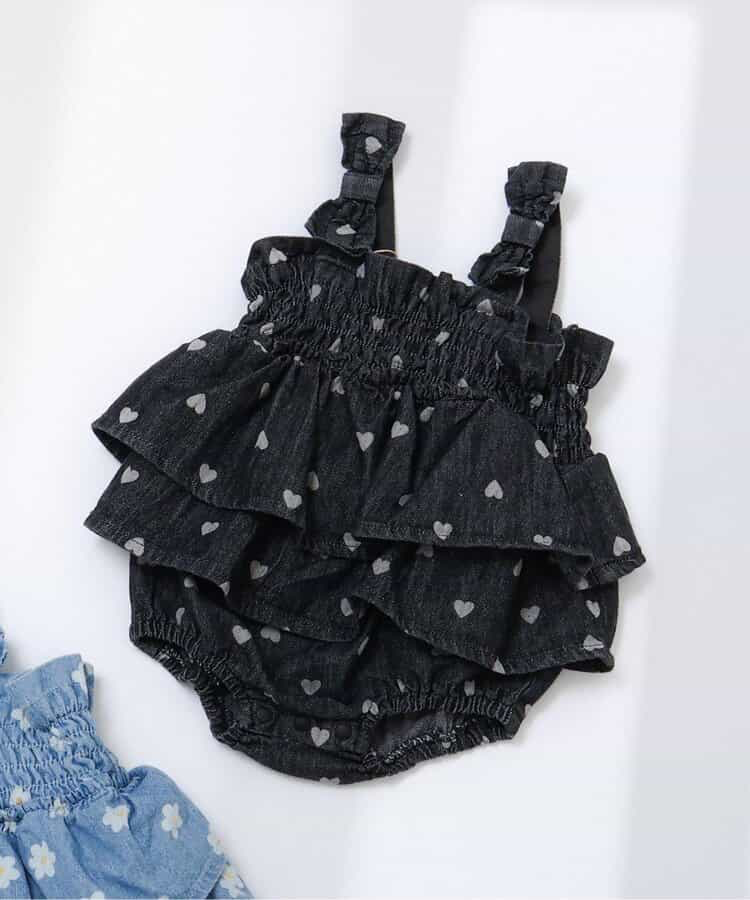 🇯🇵預訂 日本直送🇯🇵Apres les cours兩色花花愛心滿印褶皺吊帶牛仔包屁裙