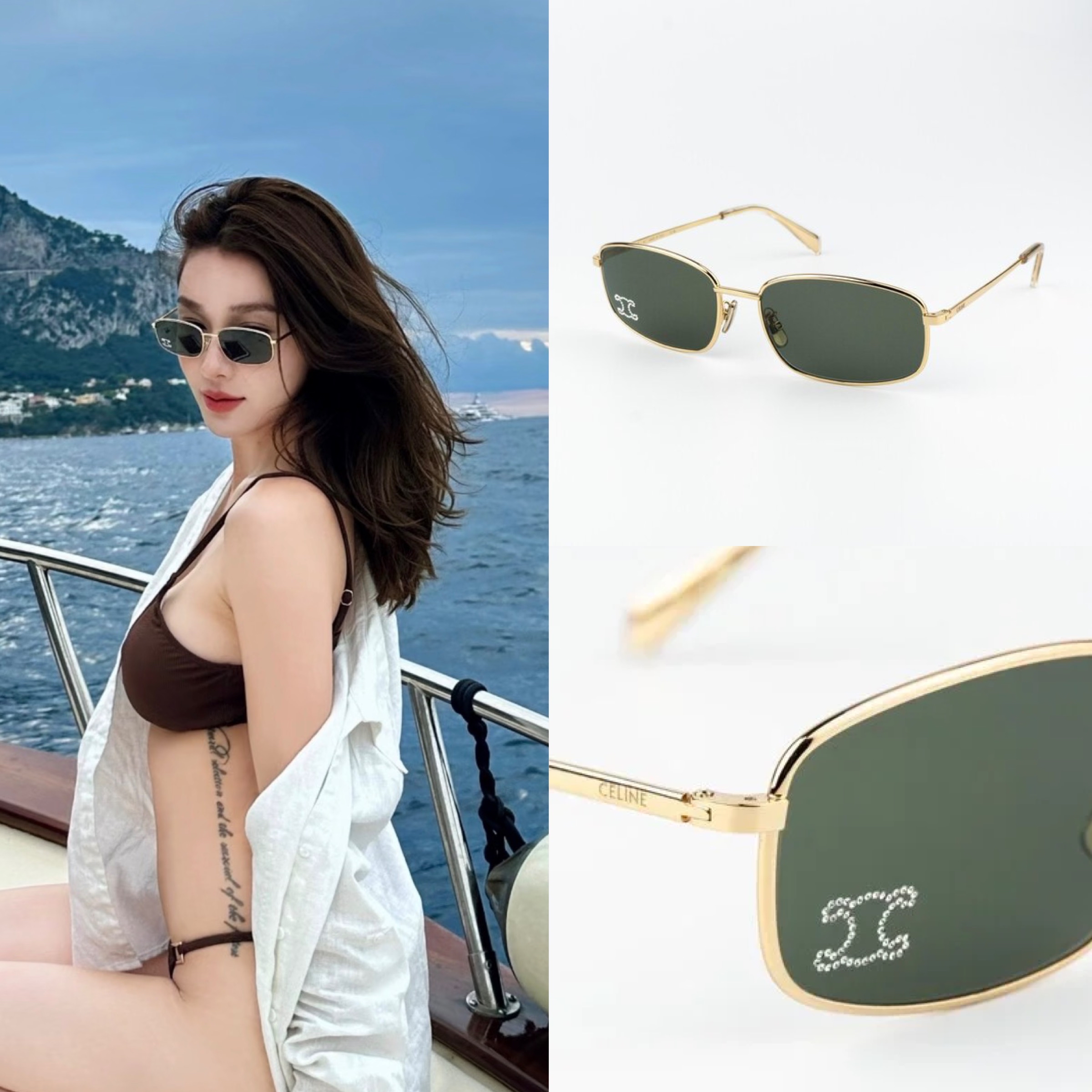 折扣✨‼️  訂貨📮Celine 閃石logo 金框太陽眼鏡