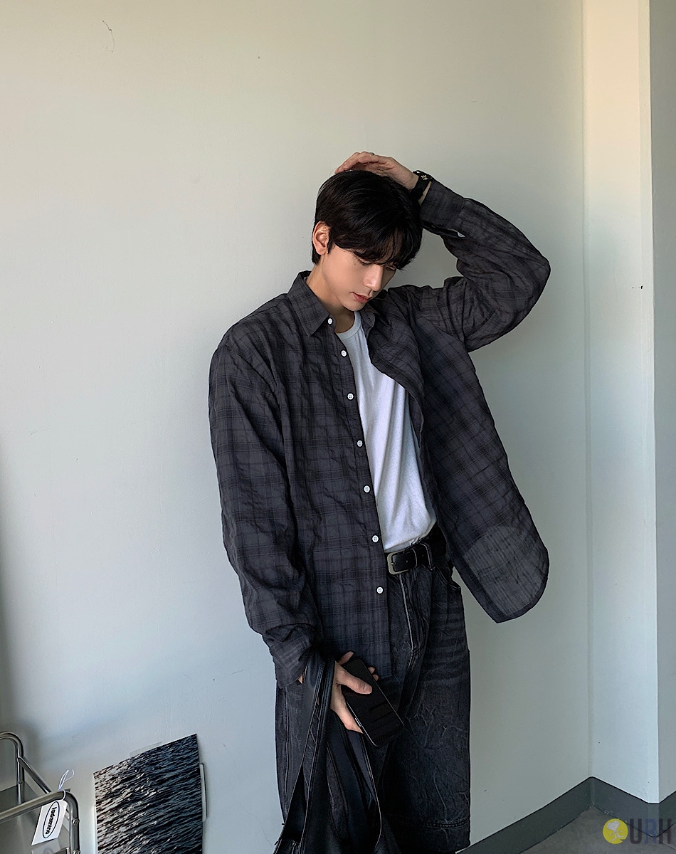 【100%保證韓國直送】韓系質感 細格紋自然皺褶棉質長袖恤衫 👕 [6 color] RF118055