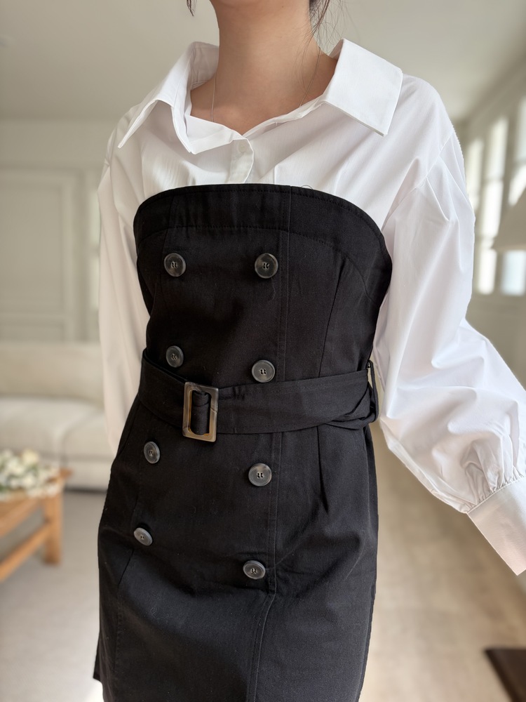 Belted Short Trench Dress (Black)