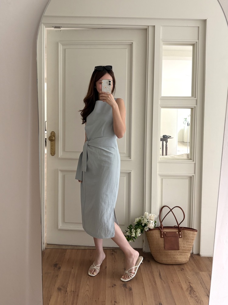Pastelly Gathered Waist Dress (Blue)