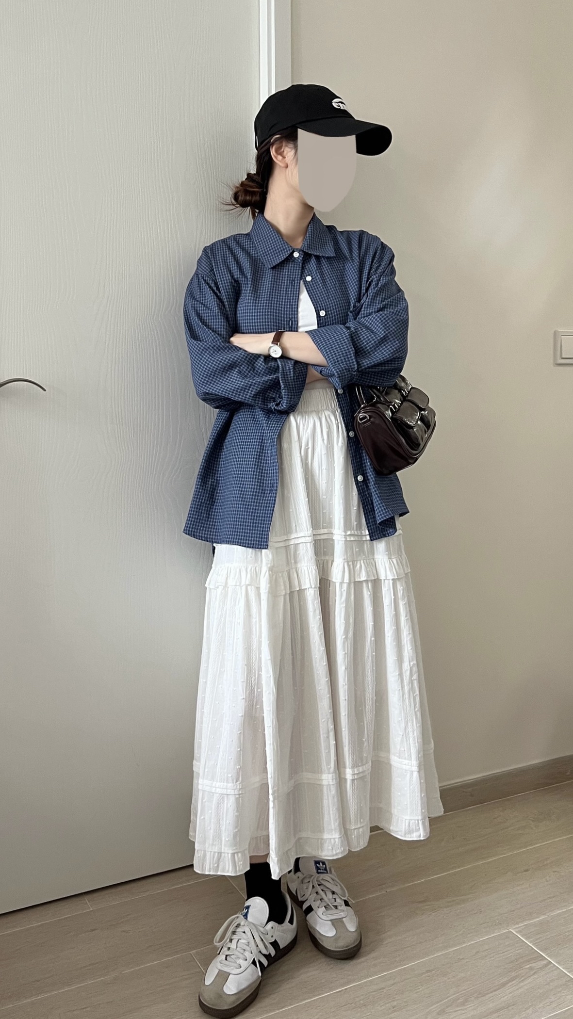 韓風細格紋薄恤衫 