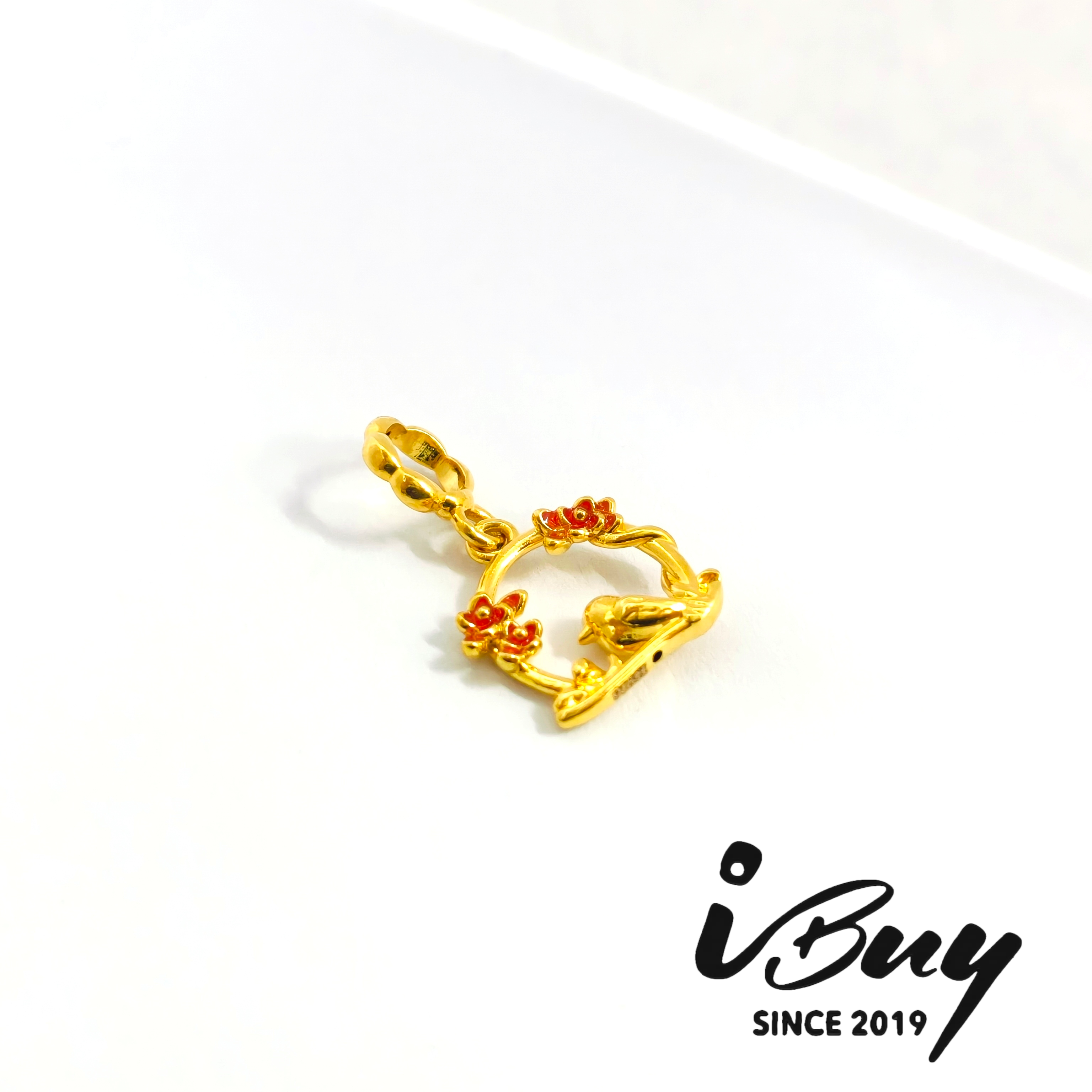916 HARD GOLD BIRDSONG AND FLORAL FRAGRANCE ORANGE-REN CHARM BEAD 916 硬金 橘红色鸟语花香 串咀
