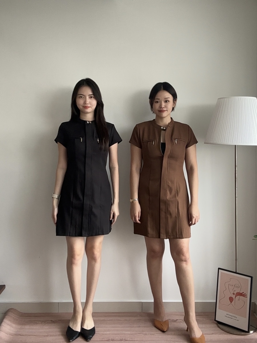 D2362 Short Sleeve Zipped Dress - 3 Colors 