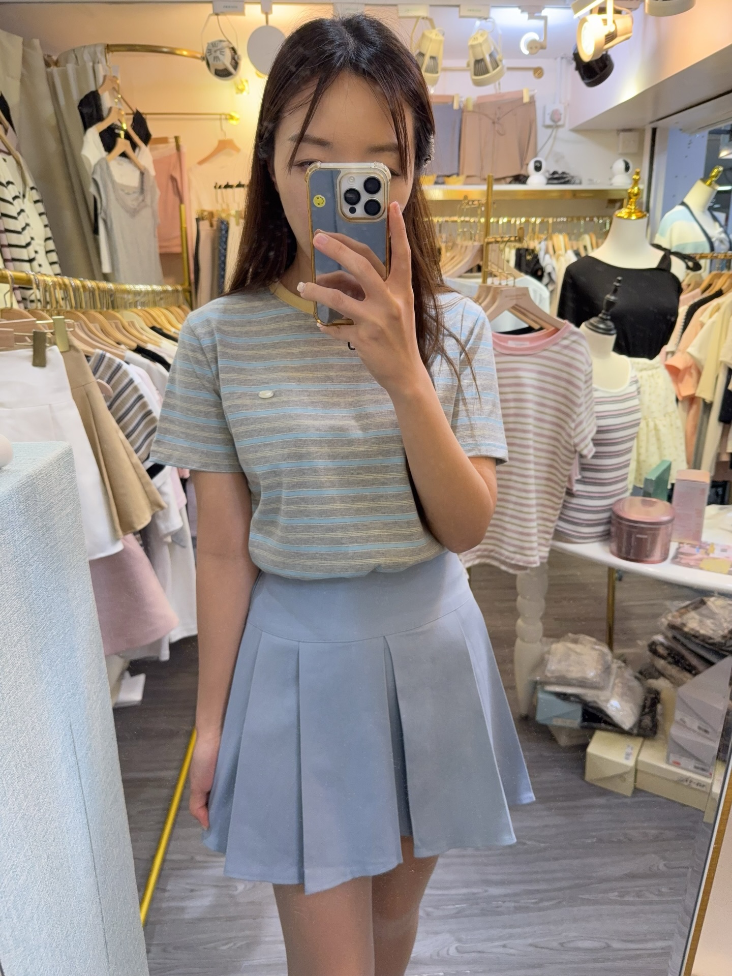 🌸夏日糖果色百搭純棉Tee🌼超舒服3 色下身是牛仔布料百褶裙後橡筋3 色