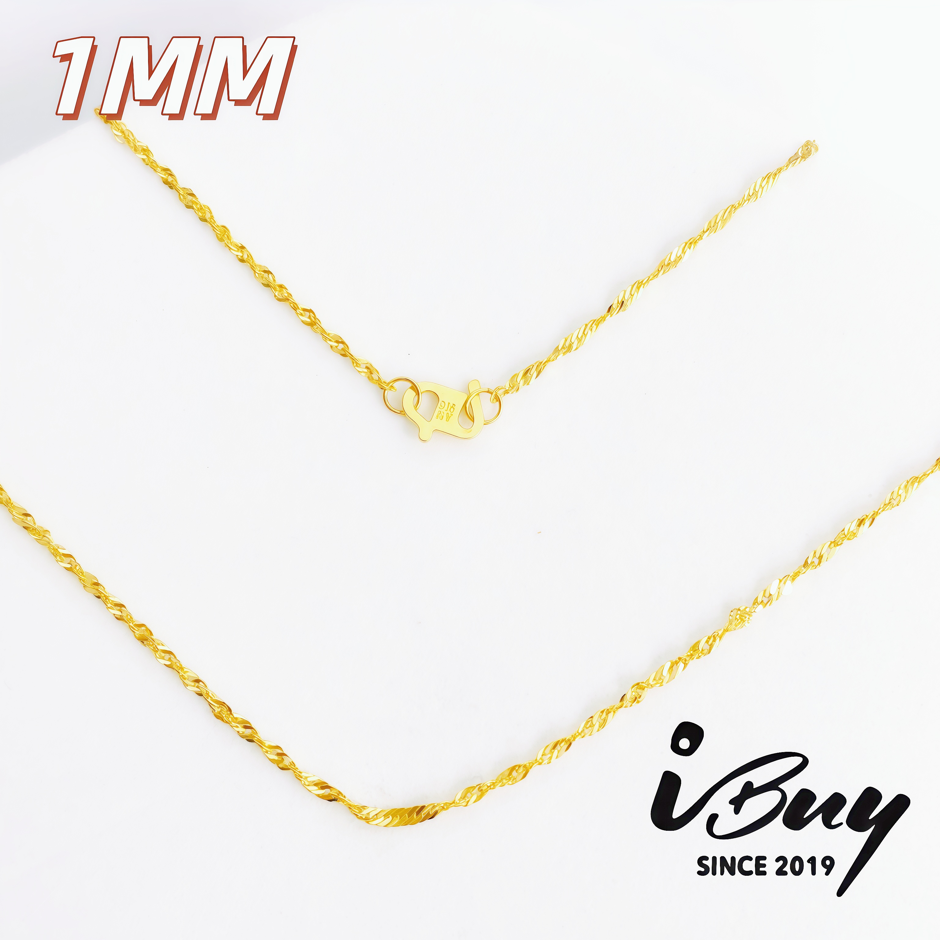916 GOLD 1MM DISCO CHAIN NECKLACE 916 金 1MM 水波项链