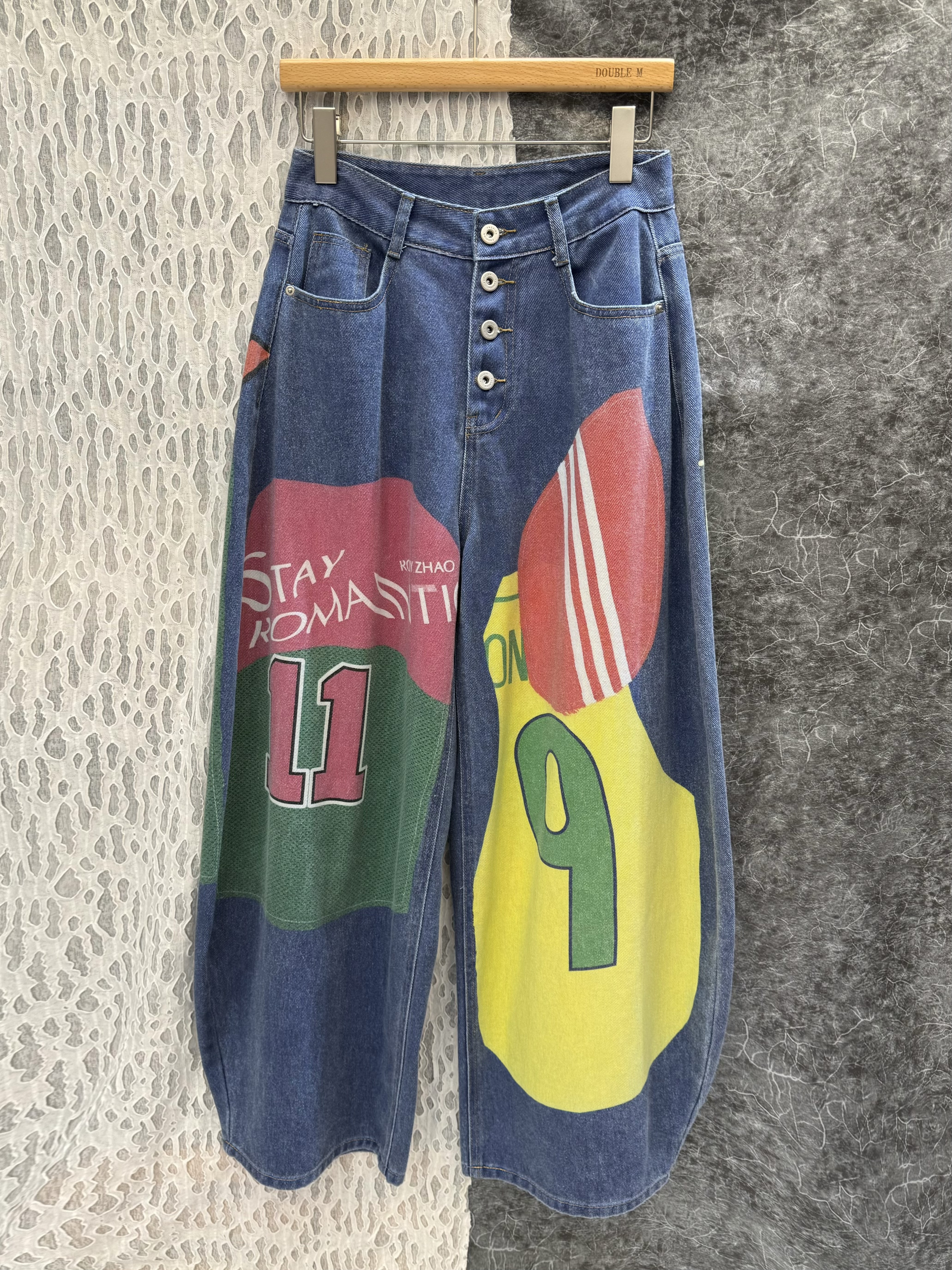 復古印花彎刀牛仔褲
