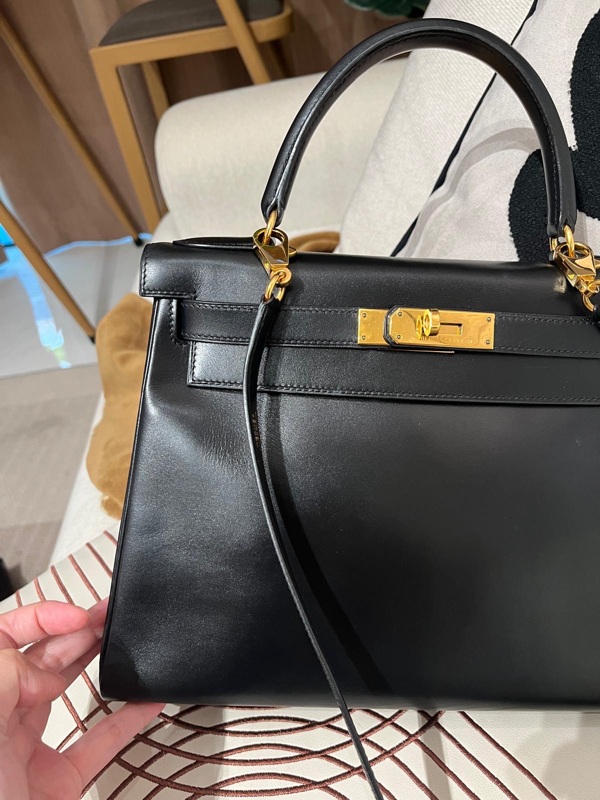 Hermes Kelly 28 ,1994 vintage 黑金BOX 皮 100%Authentic, 95%New  ✅Dust bag ✅肩帶