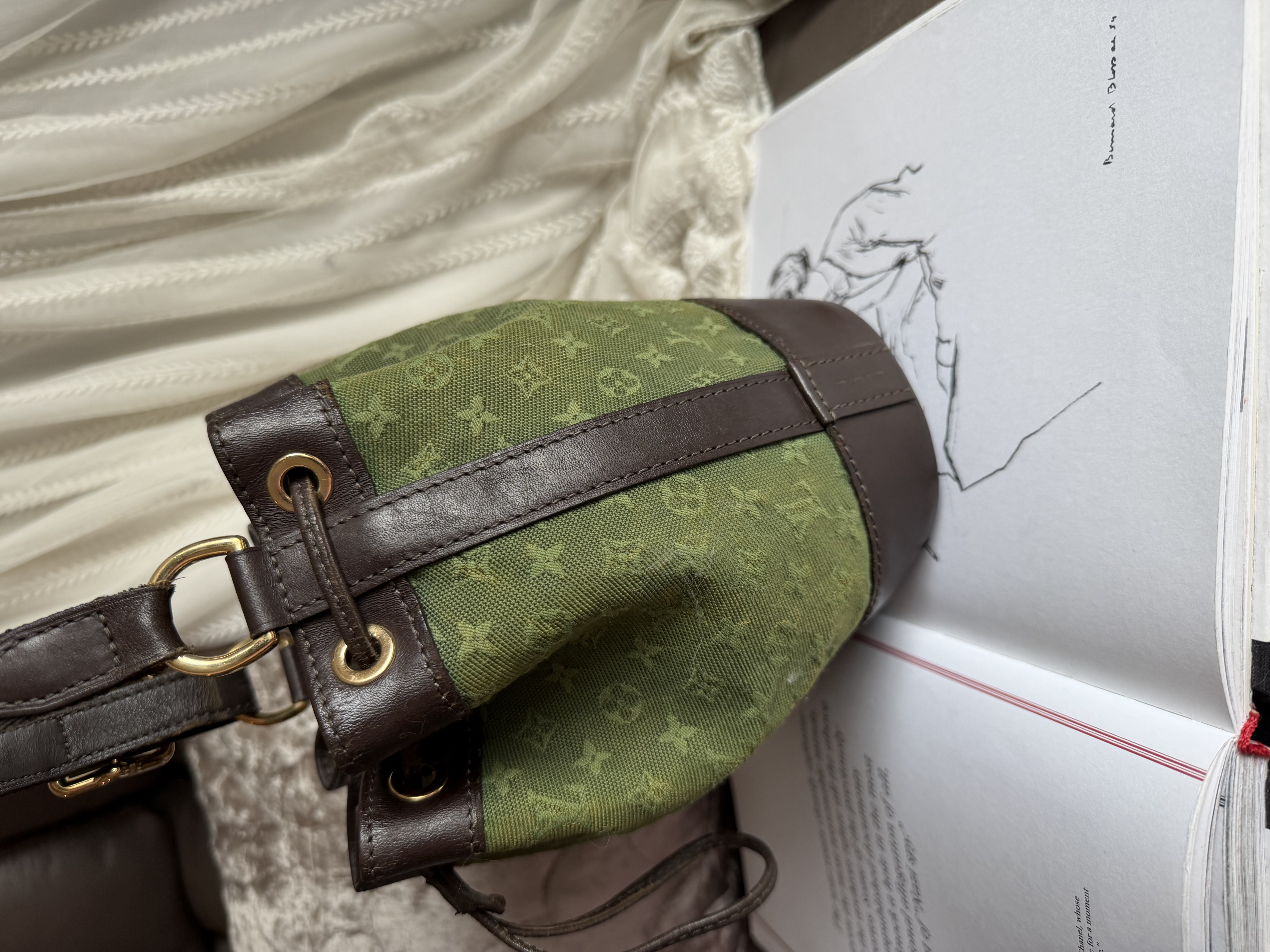 Louis Vuitton Monogram Mini Lin Noelie Green Bucket Bags