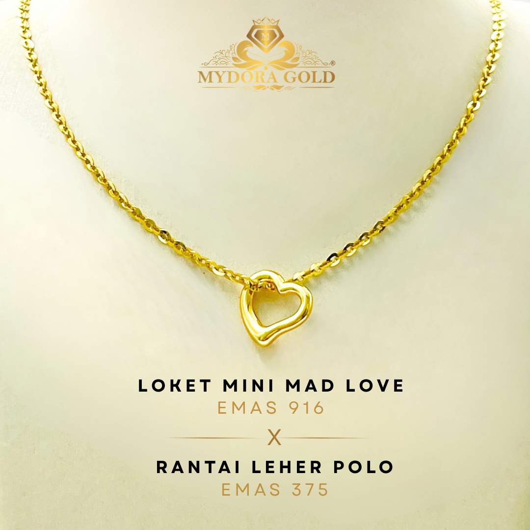 MYDORA Golden Duo Set – Rantai Leher Polo (2g+) Emas 375 + Pendant Emas 916