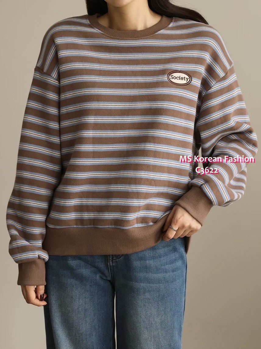 C3622 韓國🇰🇷靚色橫間衛衣