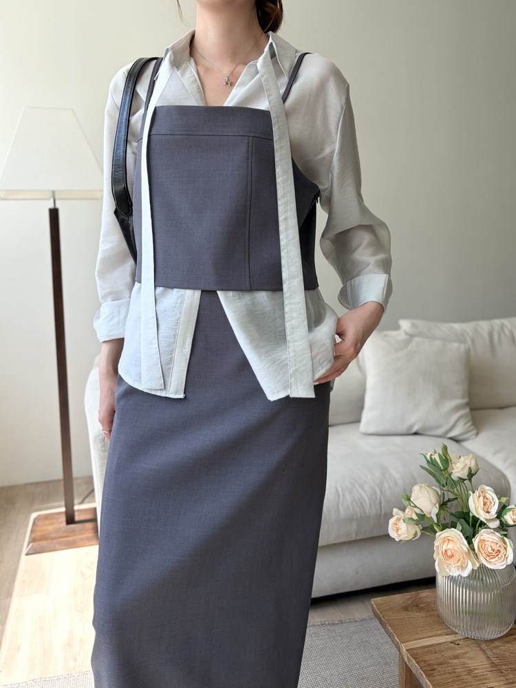 Colette Layered Belted Skirt (Charcoal)