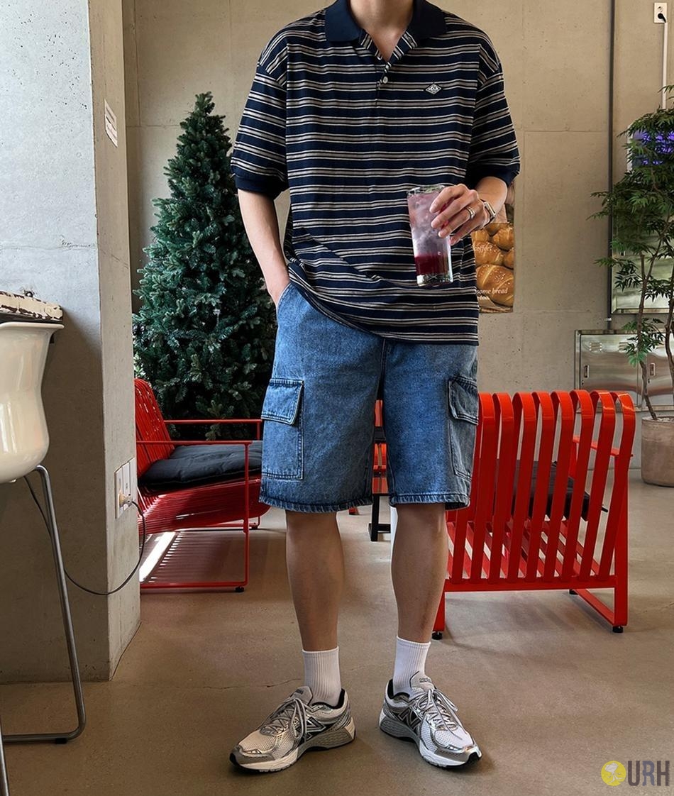 【100%保證韓國直送】Vintage Wave Stripe 復古顏料洗水波紋條紋反領短袖 Polo 衫 👕 [2 color] RG115876