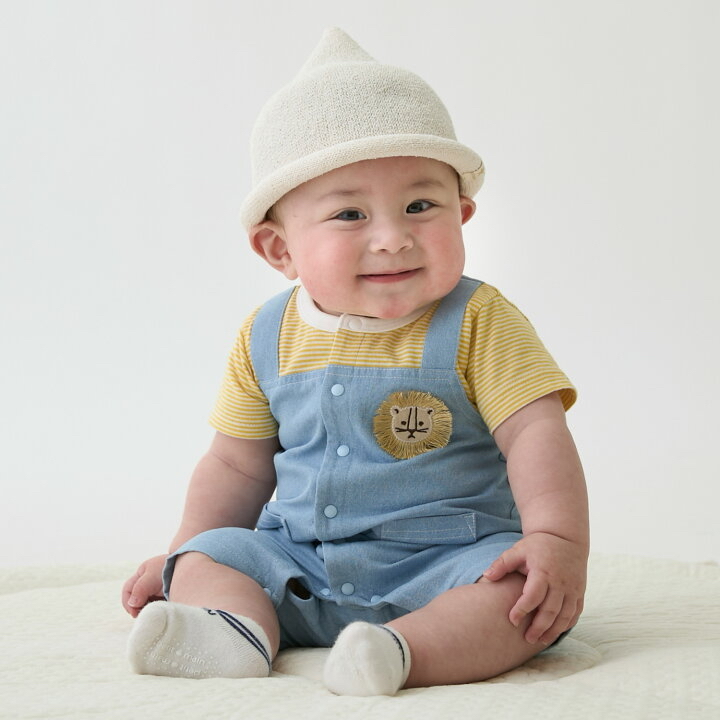 🇯🇵預訂 日本直送🇯🇵Petit Main三色動物刺繡條紋吊帶口袋短袖連身服