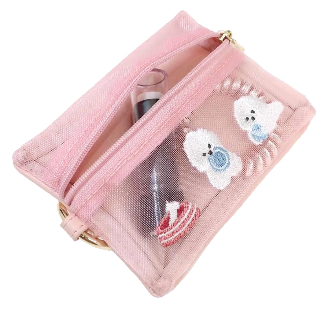 現貨｜日本 Q-LiA 狗狗 刺繡 網袋小袋 / 紙巾袋 (09564)