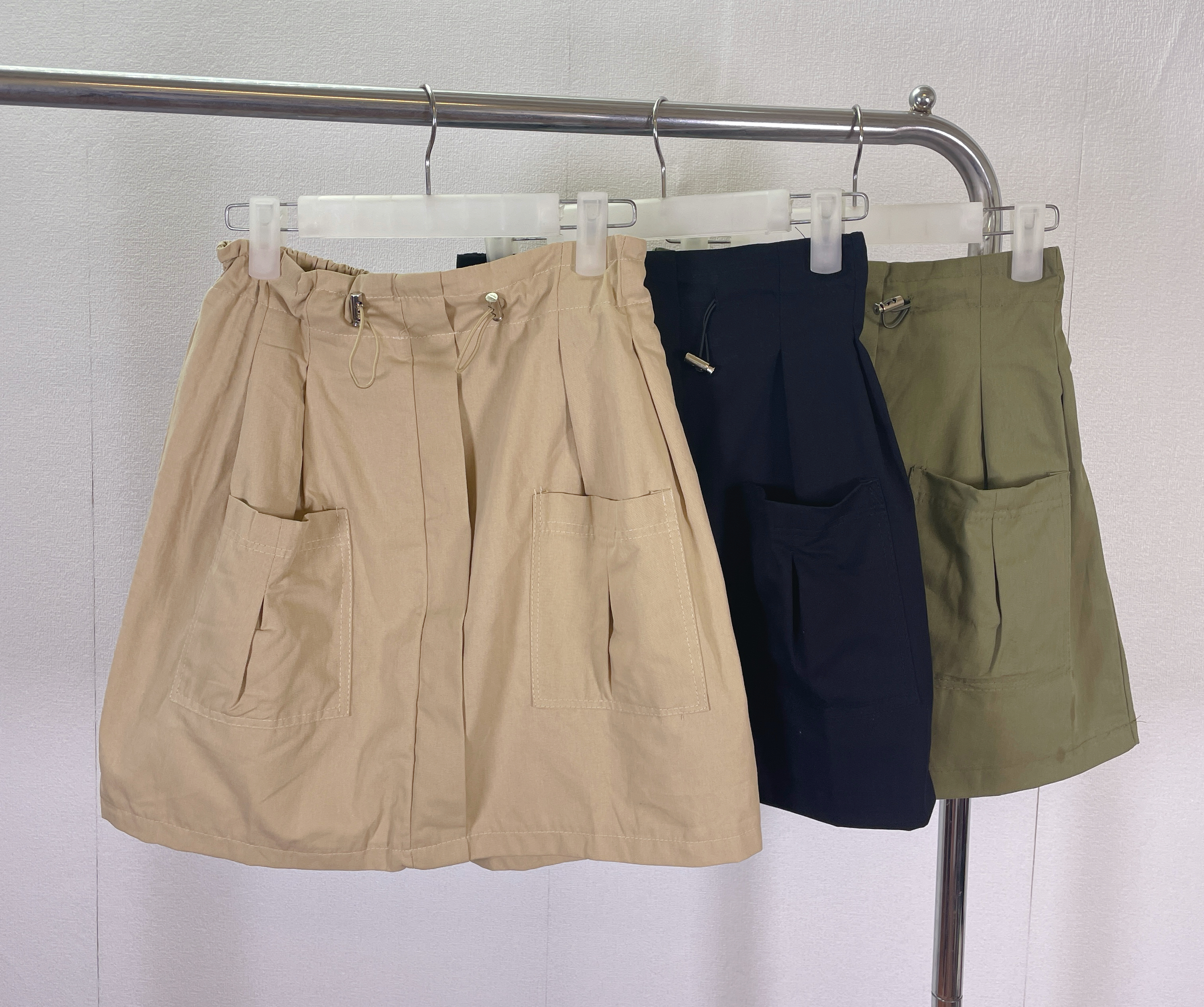 K5553 雙袋束繩腰半截短裙