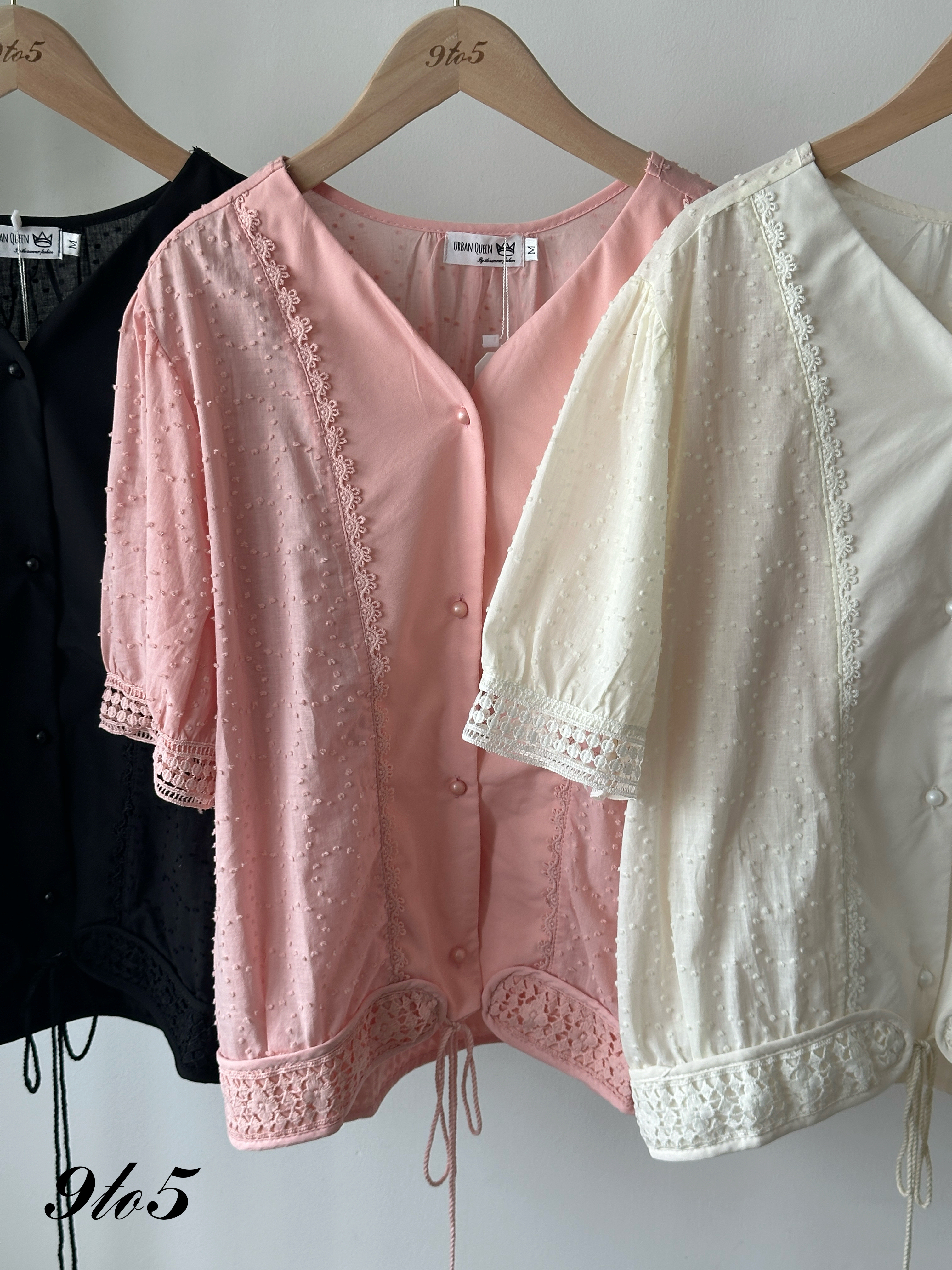 T4317 Puff Sleeve Floral Lace Top - 3 Colors 