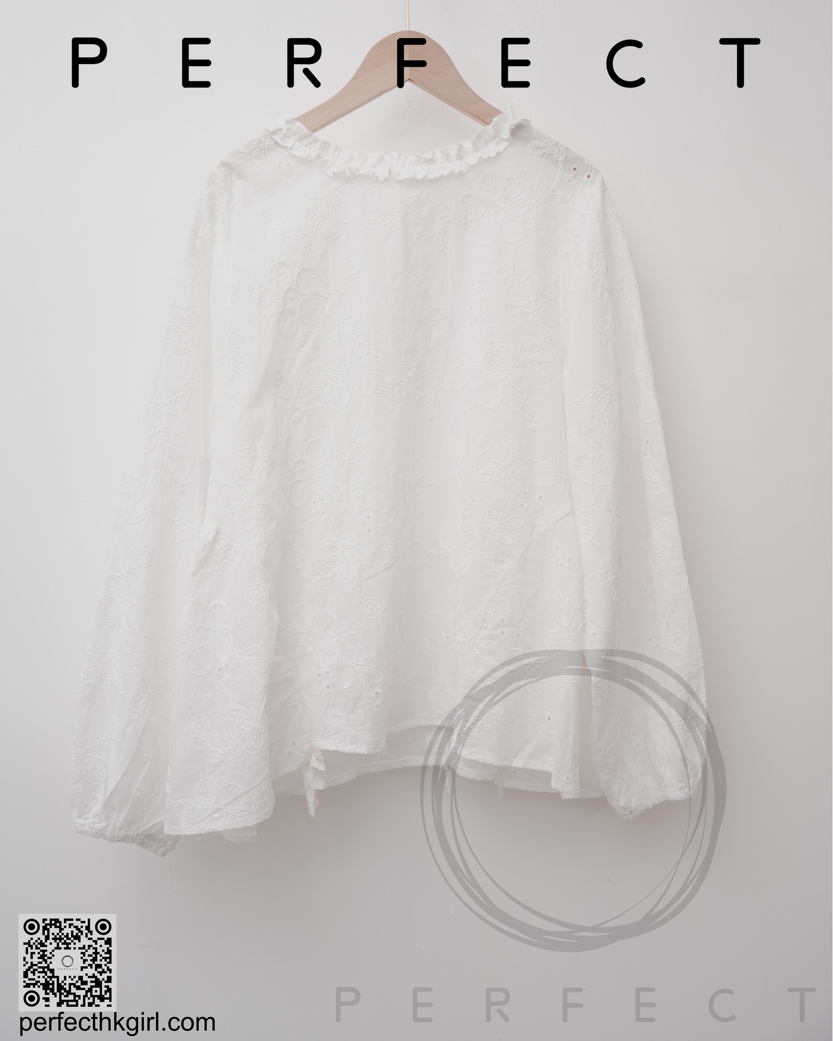 T0024_暗花樹葉紋理文青上衣 (純潔白）