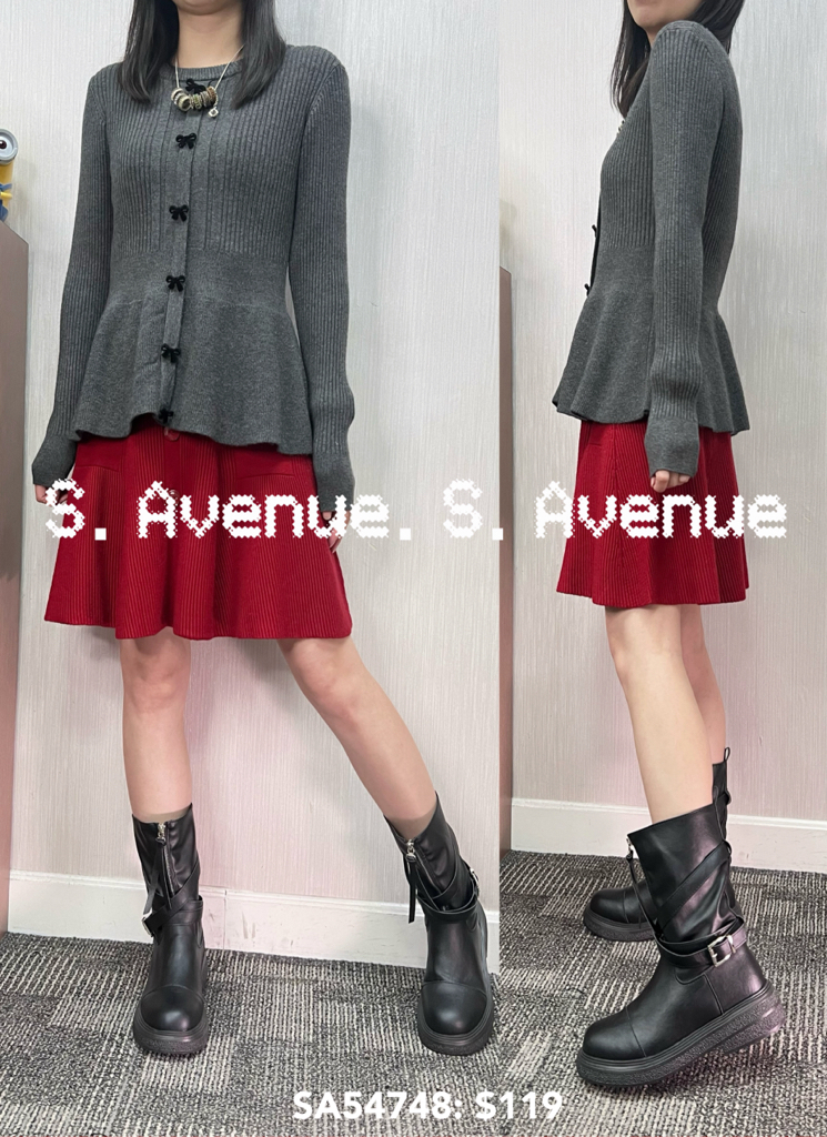 SA54748: 長袖蝴蝶假鈕修身魚尾top