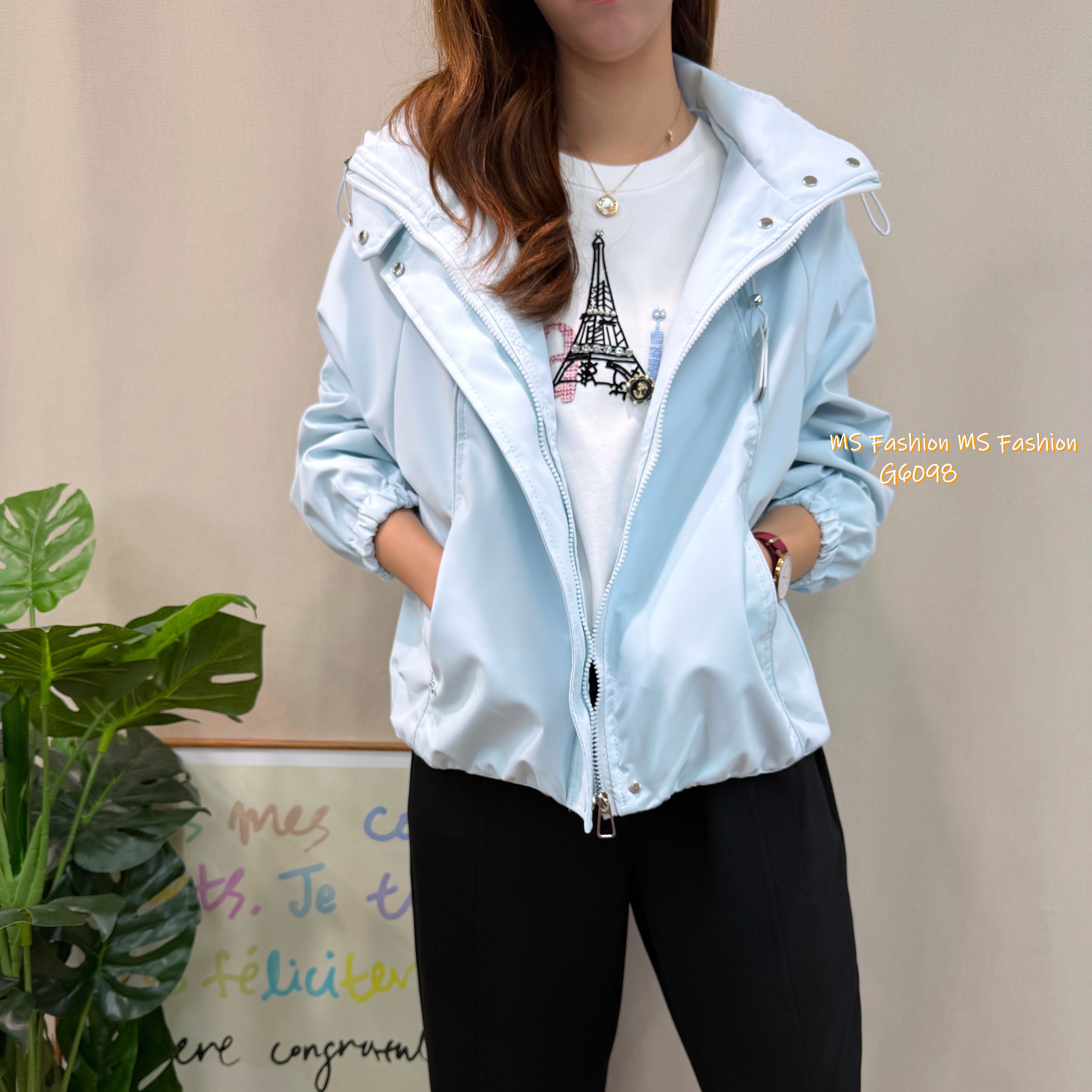 G6098 韓國🇰🇷靚色有帽風褸