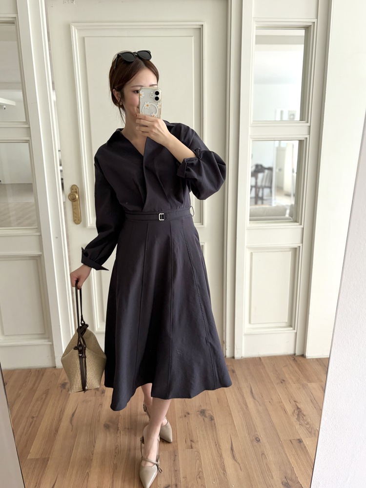 The Madeleine Belted Dress (Charcoal)