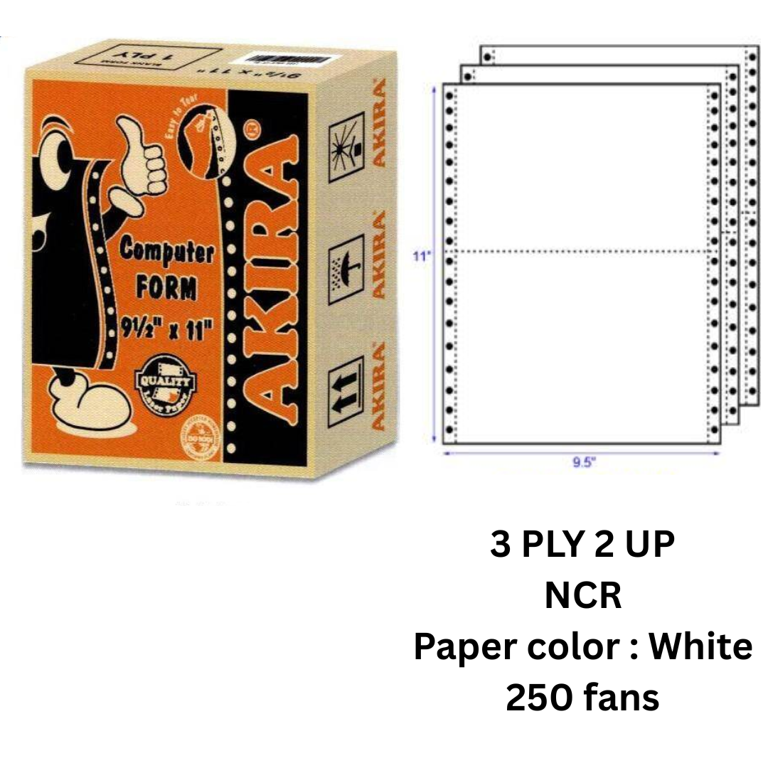 AKIRA Computer Form 9.5″ × 11″ 3-ply 2-up NCR (White) - 250 Fans