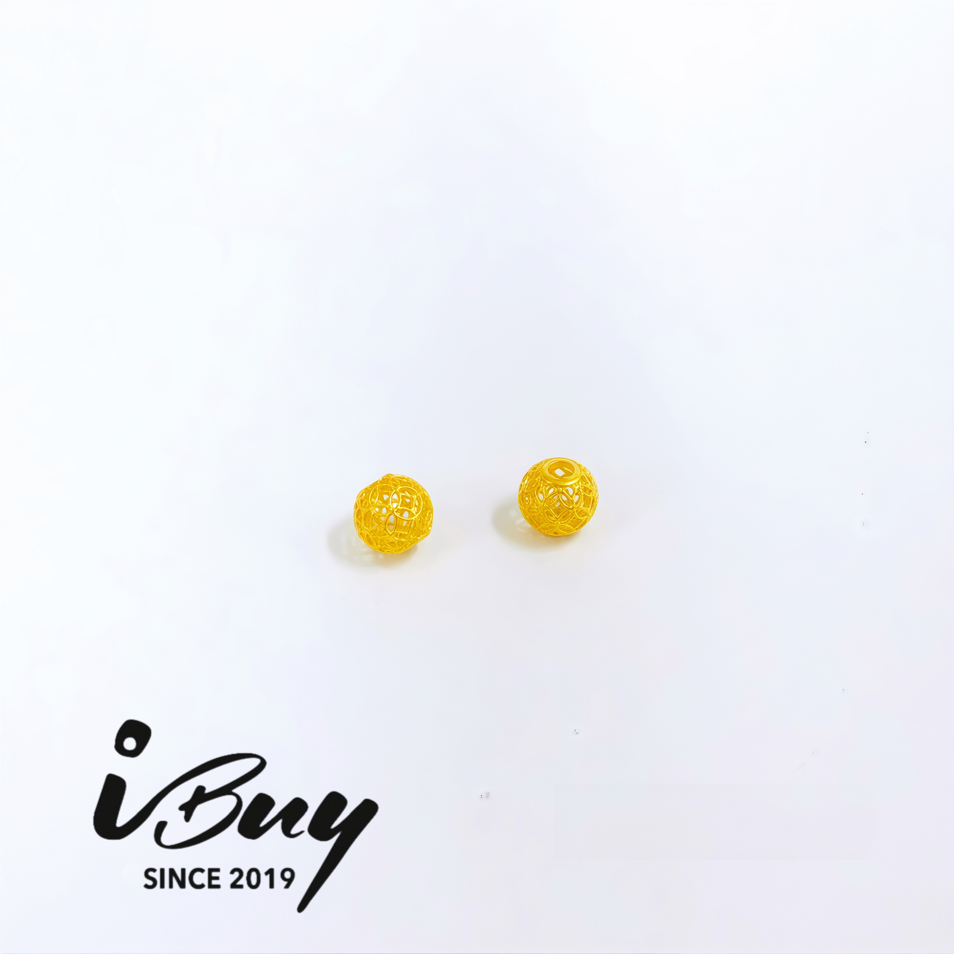 999 GOLD 3.5MM FILIGREE COIN PATTERN  SPHERE BEAD (2PCS) 999 金 3.5MM  花丝铜钱球 (2PCS)