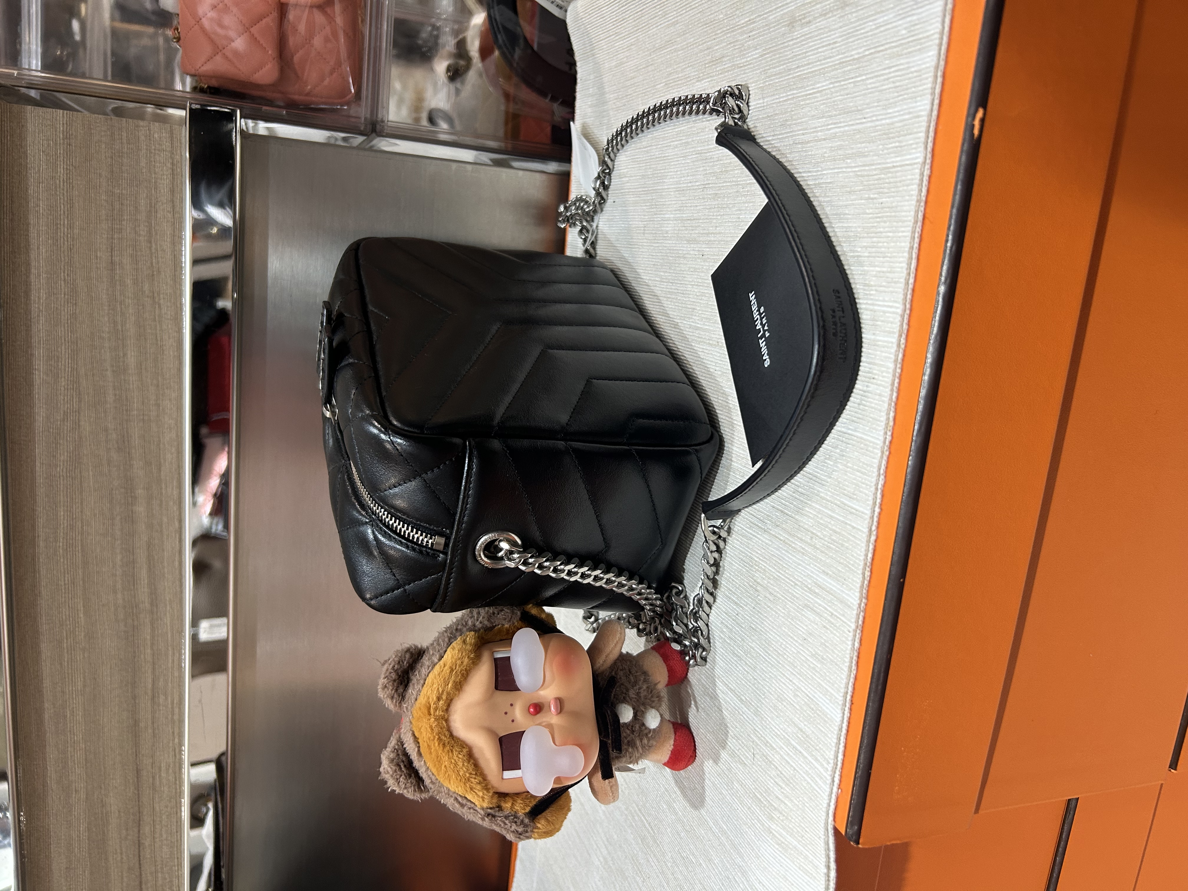 YSL LOULOU BOWLING BAG CALFSKIN CHAIN CROSSBODY BAG, 100%Authentic,98%new ✅ certificate ✅dust bag