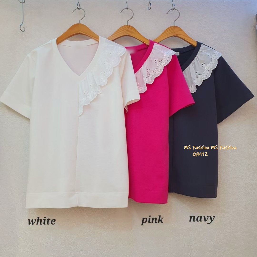  G6112 韓國🇰🇷V領通花ruffle top