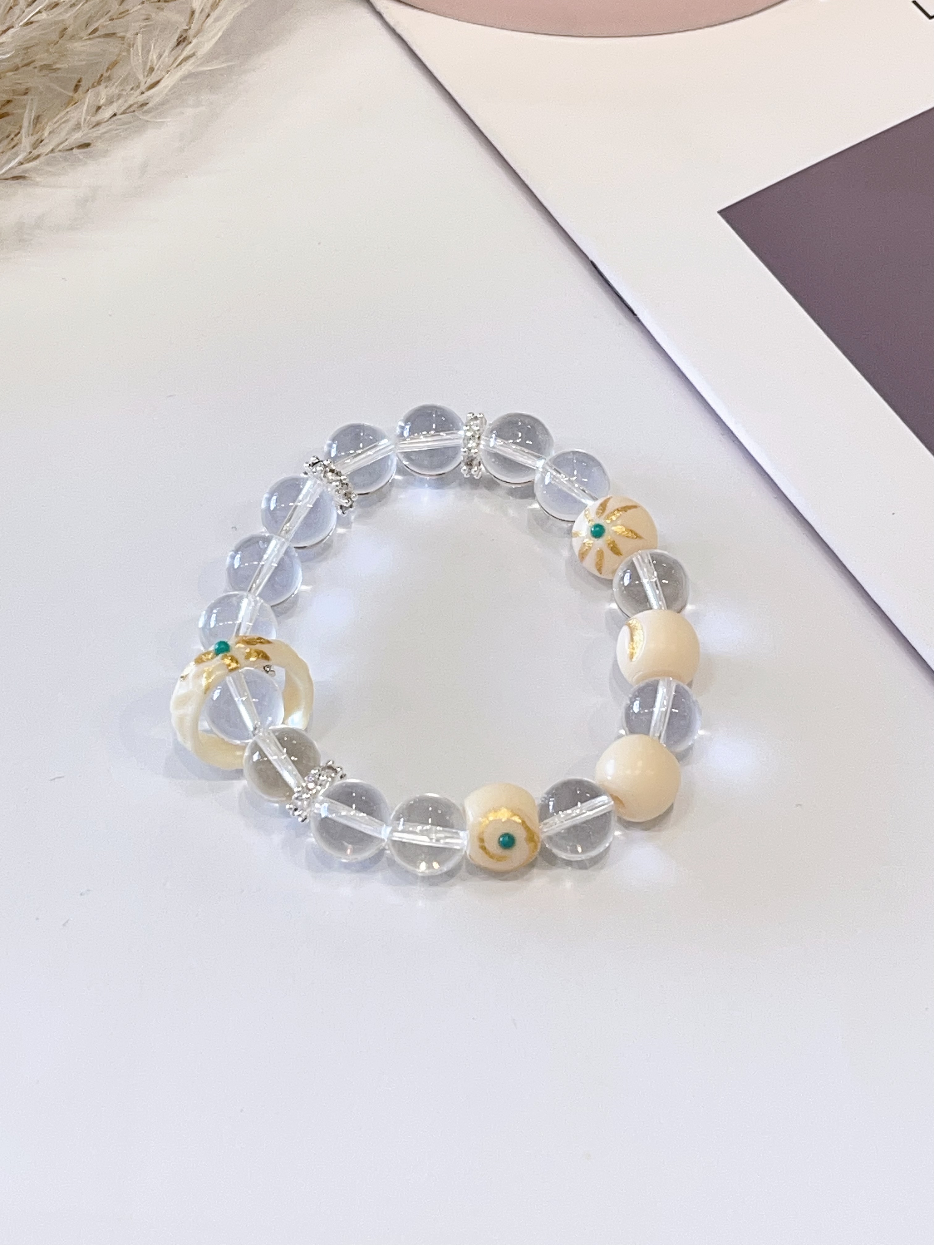 🤍 白水晶 × 粉水晶 × 象牙果手串 Clear Quartz, Rose Quartz & Tagua Nut (Vegetable Ivory) | 11mm