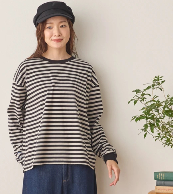 日牌Cloudnine 條紋雲朵刺繡長袖上衣
