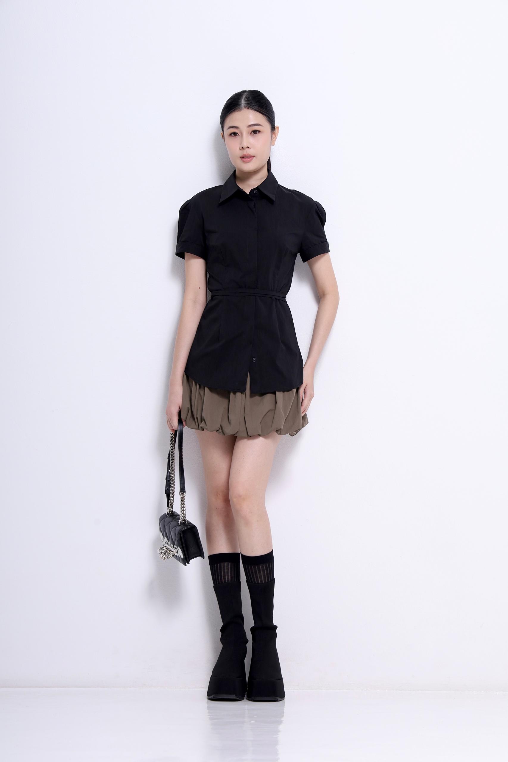 CB2714 COLLARED SHORT SLLV LONG SHIRT BLOUSE
