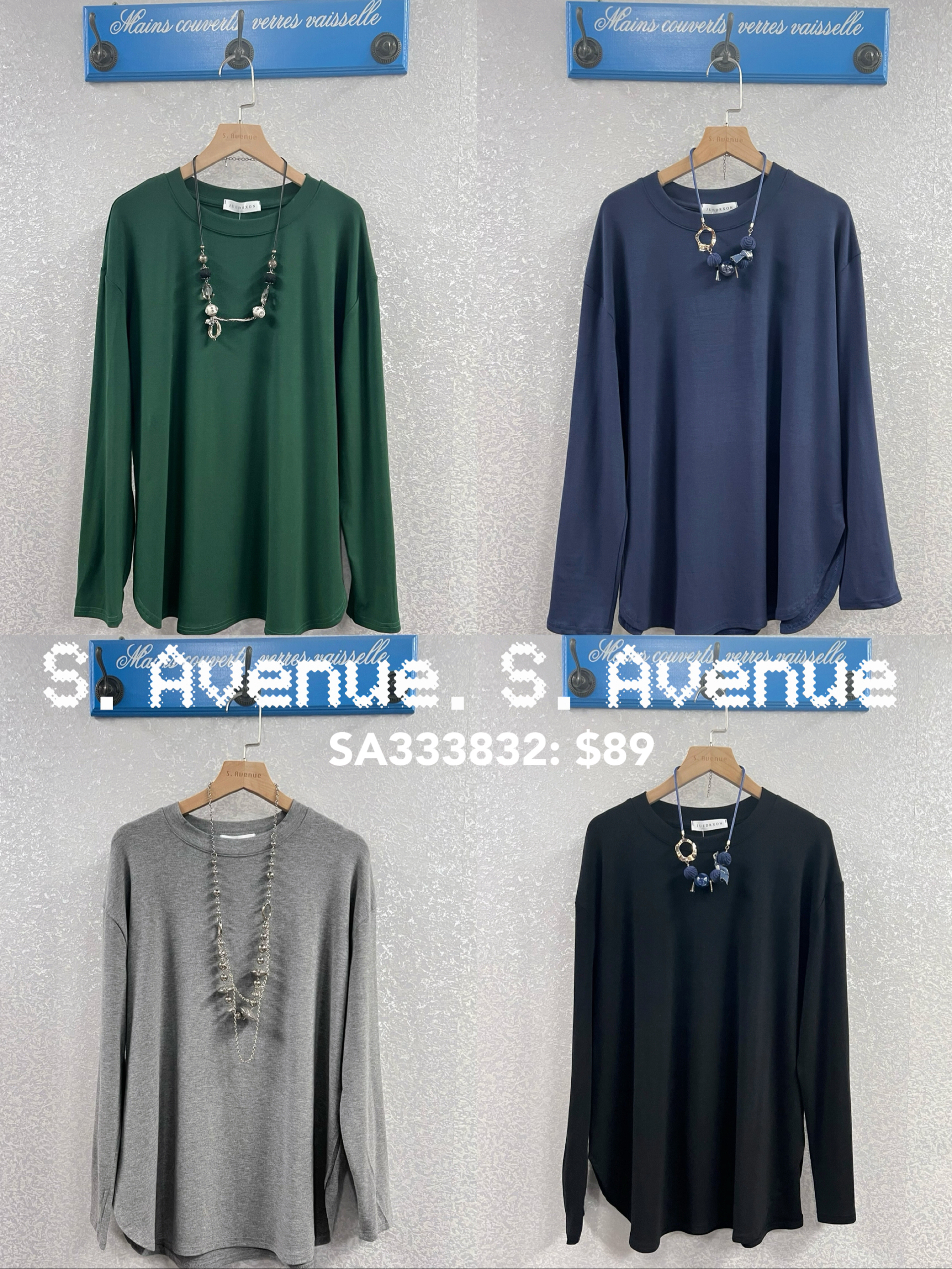 SA333832: 長袖圓領淨色長身遮hip打底衫