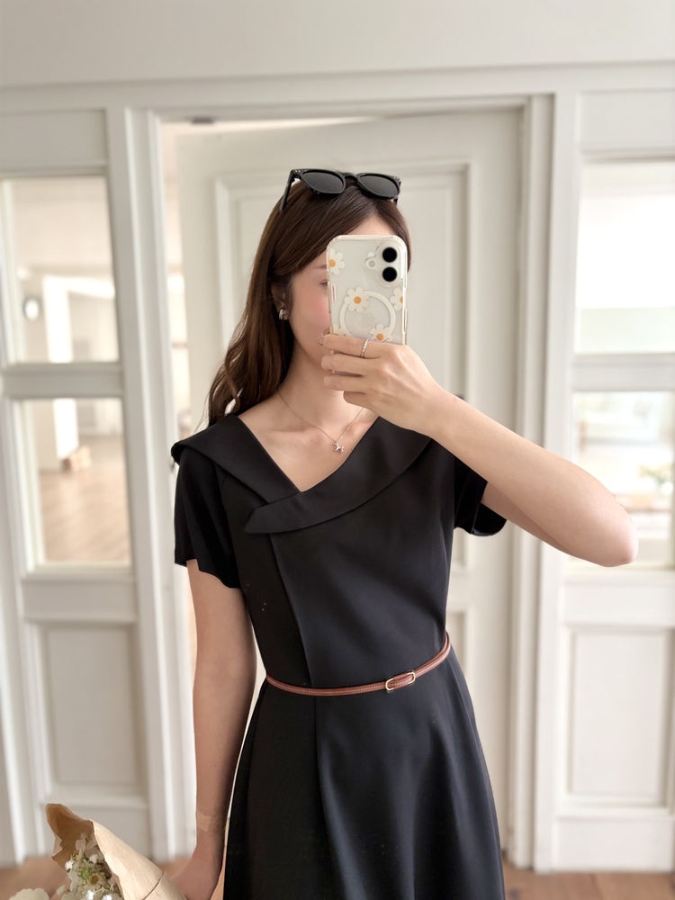 Sailor Collar Belted Dress (Black)