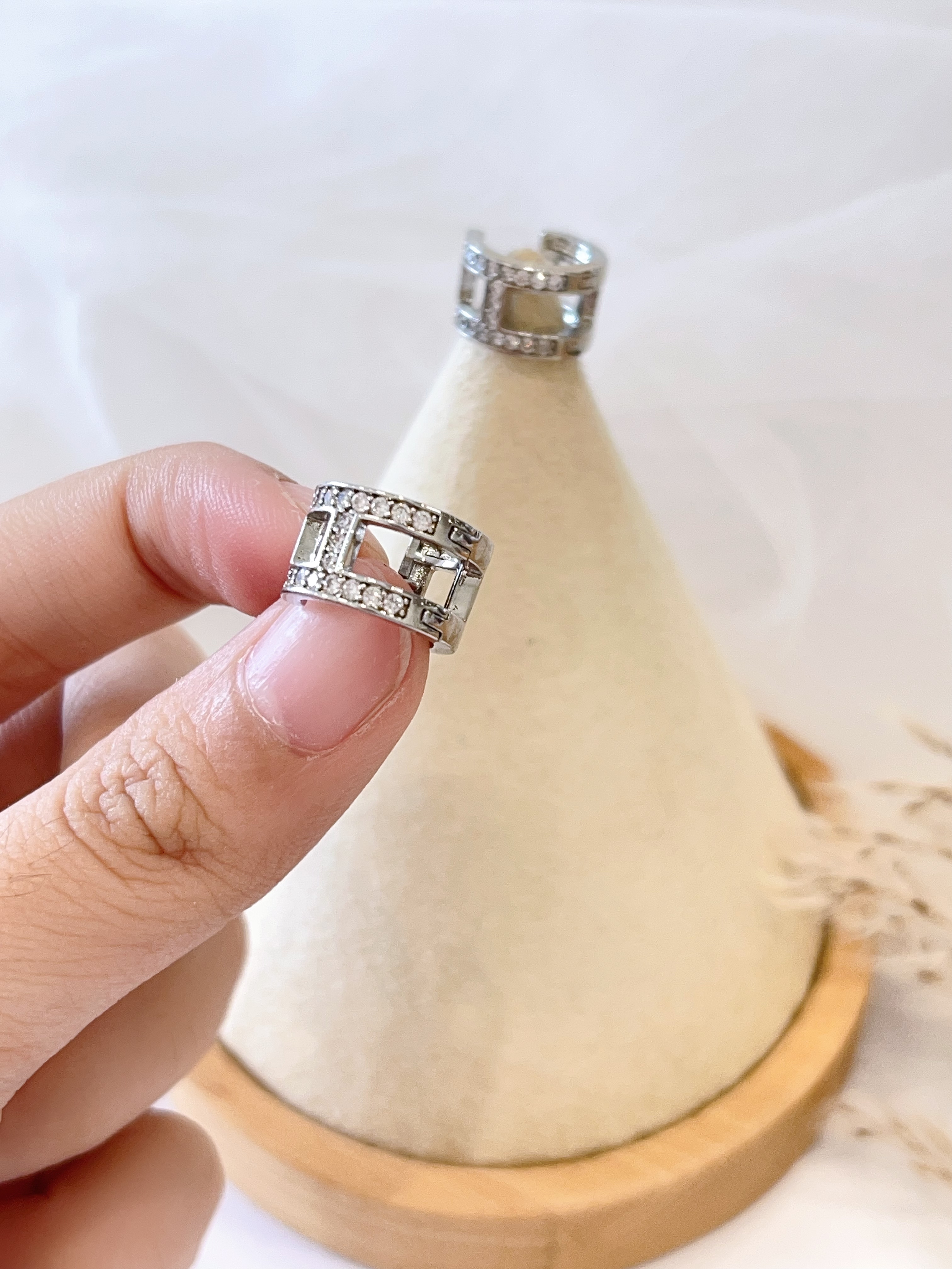 高级双排锆石闪钻耳扣耳环