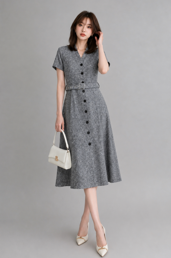 29298 Ruby Elegance Button Midi Dress
