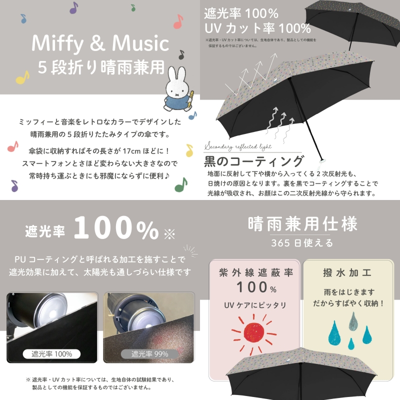 日本直送  Miffy 米菲一級遮光傘（防曬防雨）　"MIFFY & MUSIC" All-Weather Folding Umbrella 