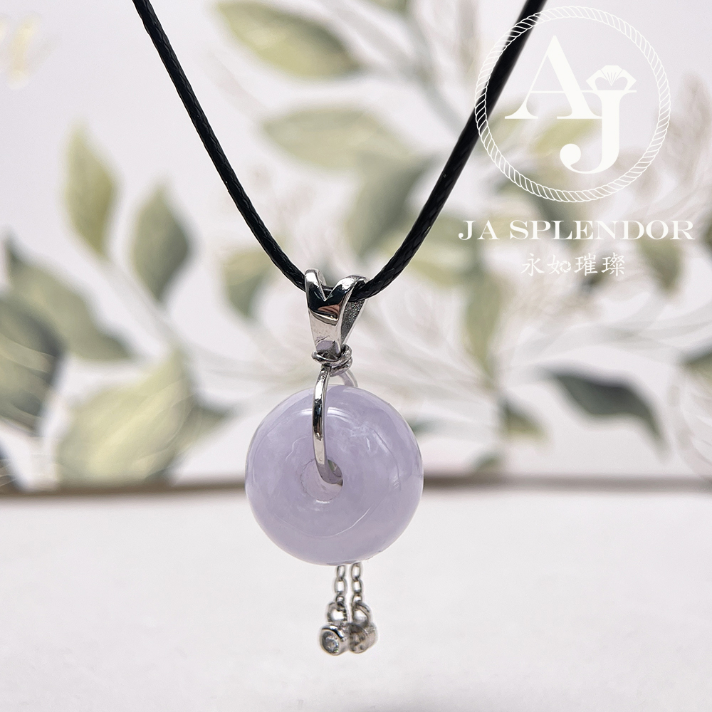 FBG26-H06 天然翡翠A玉 紫色小水泡平安扣純銀吊墜
