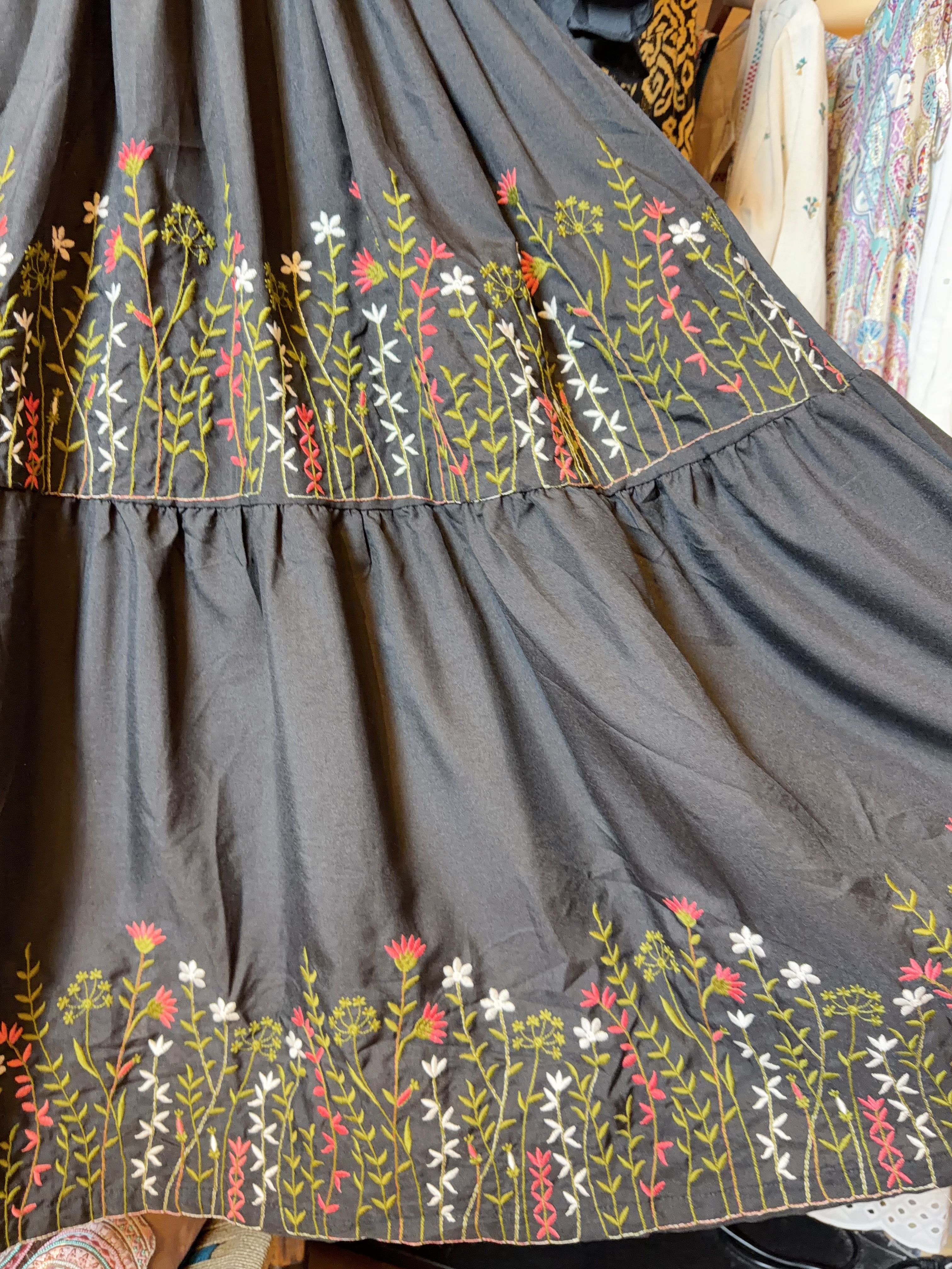 1671 Black Overlap V-Neck Floral Emb. OP 46.5"