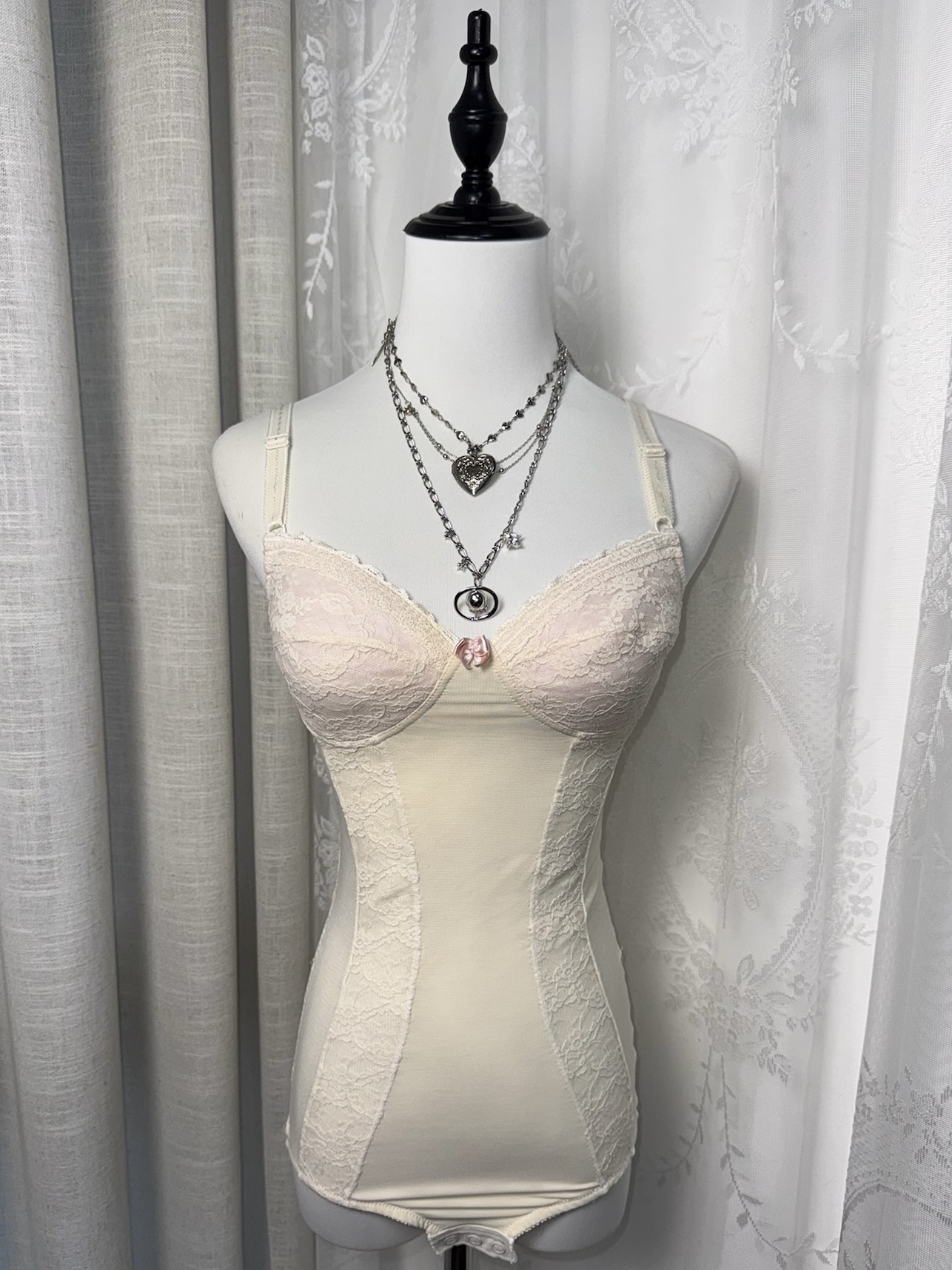 Cream Angelic Lace Panel Corset Bodysuit